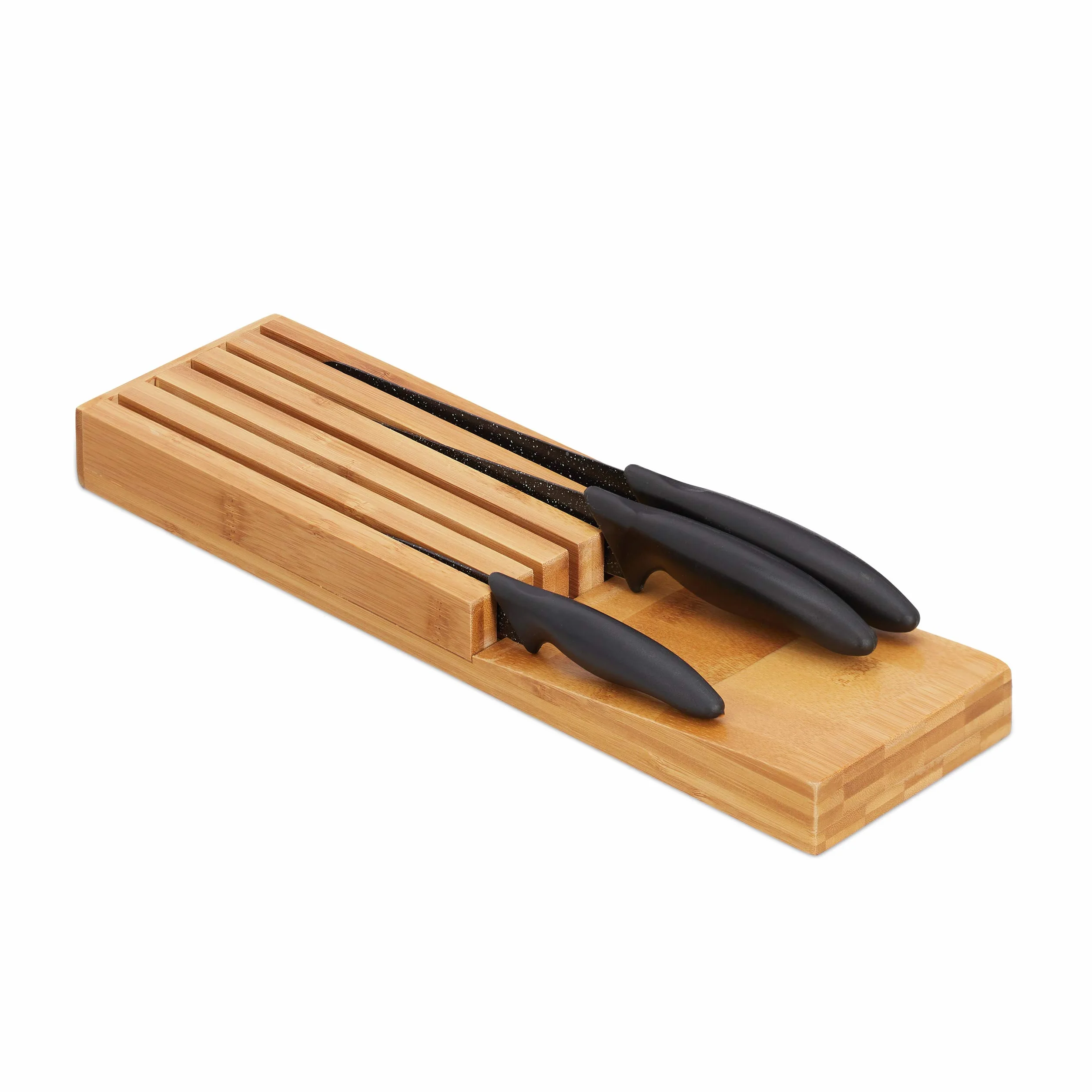 Relaxdays Organizador para cinco cuchillos Inserto de cajón Bambú 3,5 x 11 x 39 cm