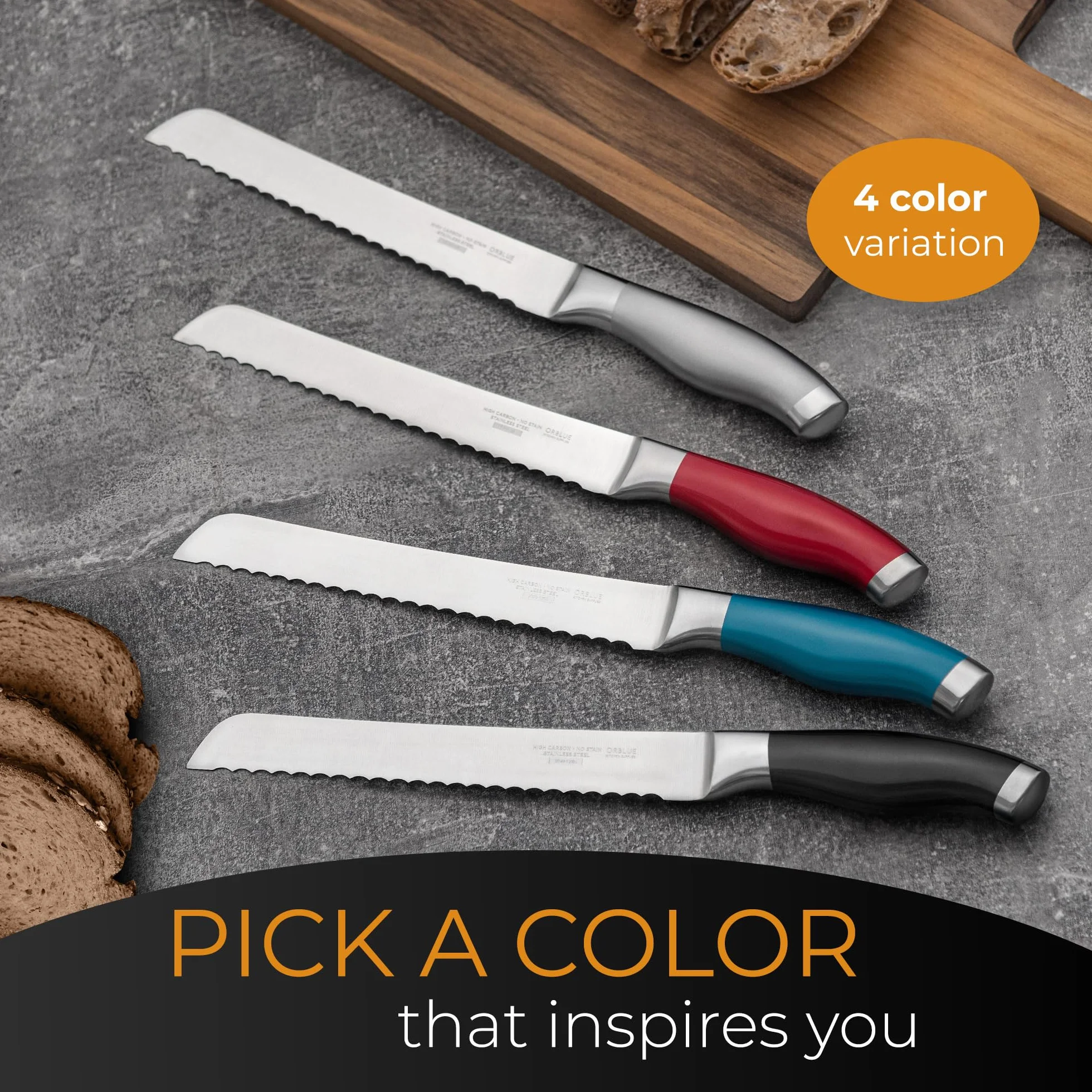 Orblue Cuchillo de Pan 20cm, Cuchillo Panero Profesional con Sierra Grande, Ideal para Cortar el Pan, Cuchillo de Cocina de, Cuchillo Sierra Arcos