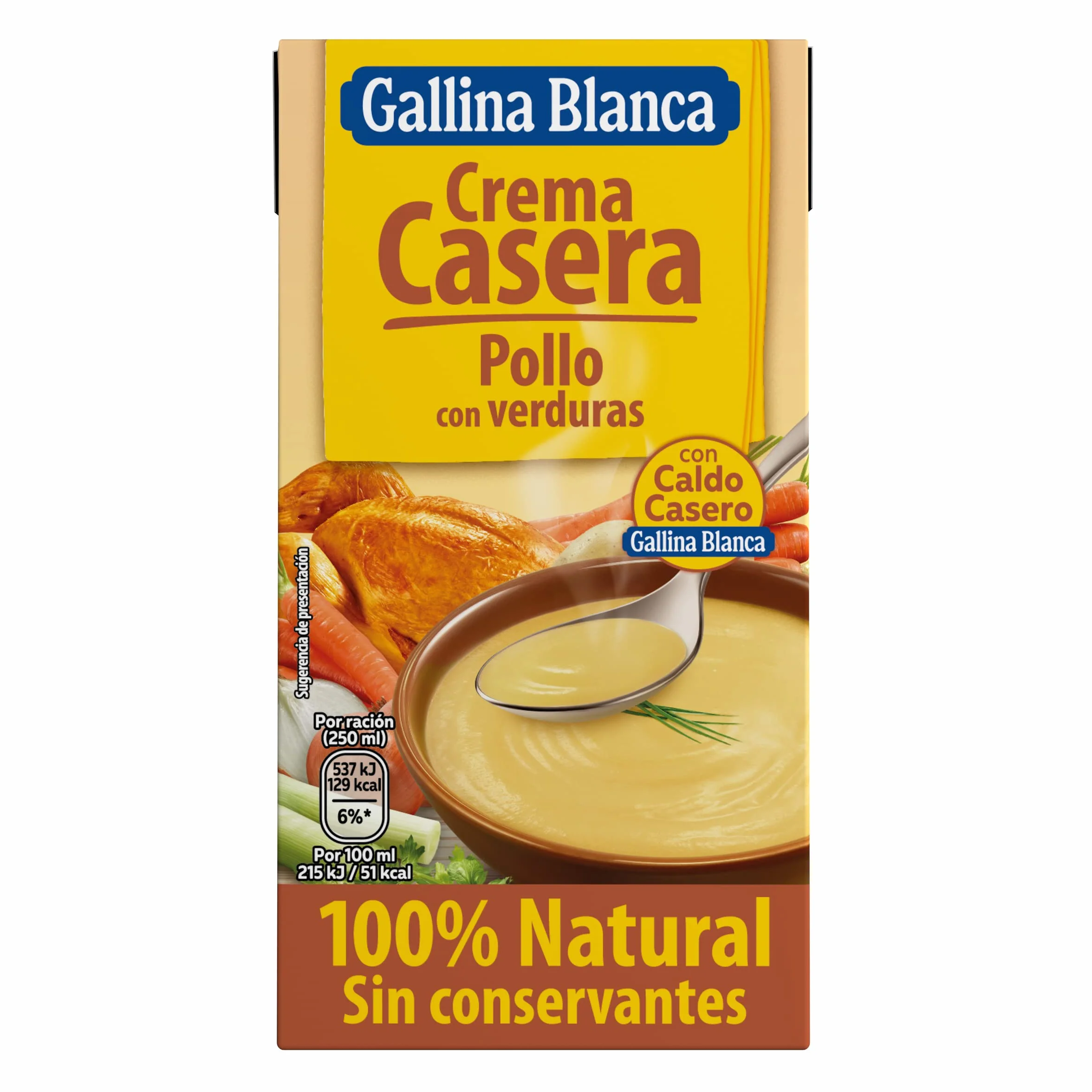 Gallina Blanca Crema Casera de Pollo con Verduras 100% Natural, 500 ml
