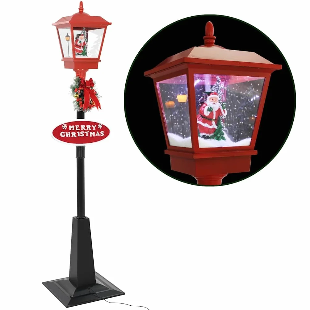 vidaXL Farola de Navidad con Papá Noel y Luces LED Decoración Festiva Estacional Adorno Diseño Distintivo Nieve Cayendo Uso Interior Exterior 180cm