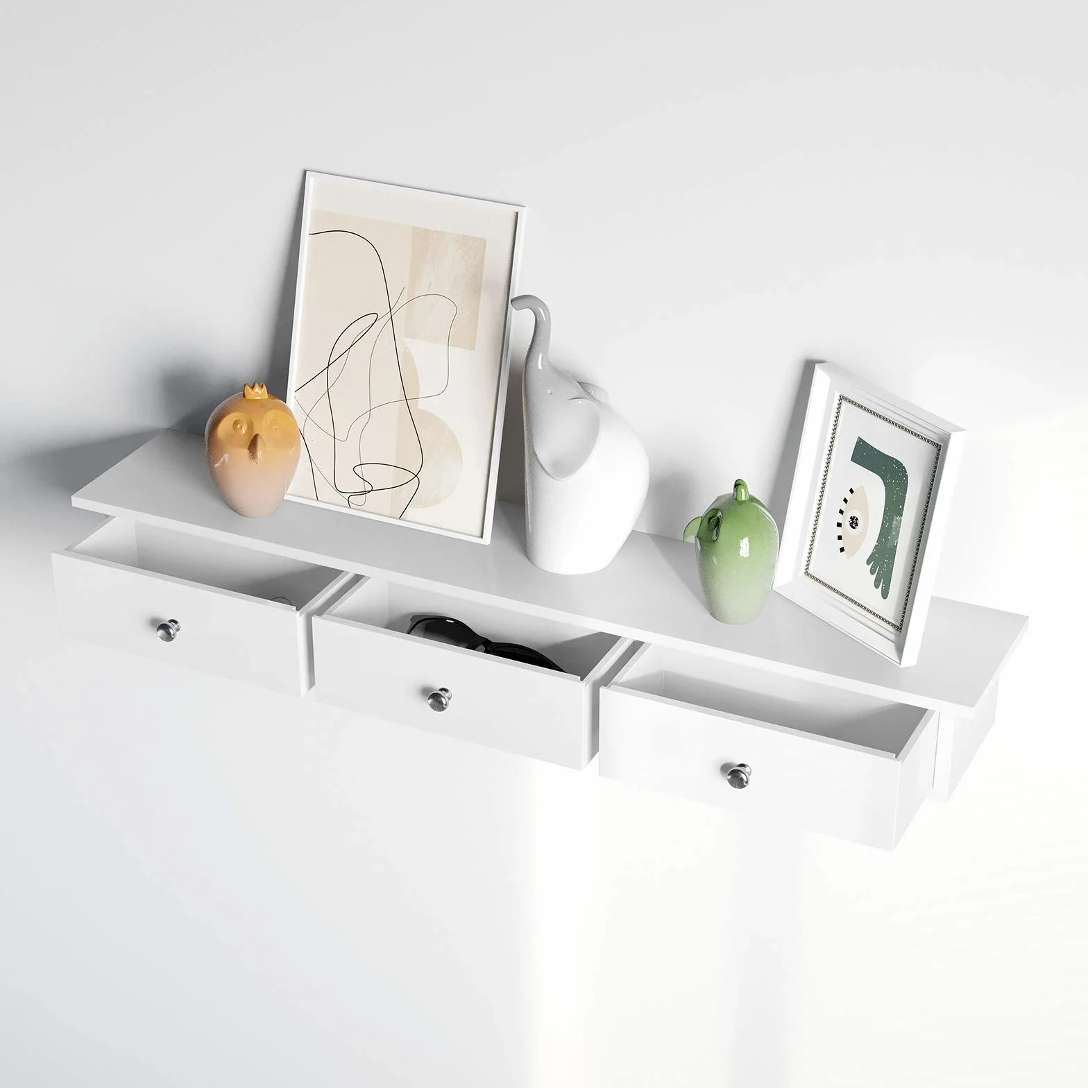 SONGMICS Estante de Pared Flotante con 3 Cajones, 15 kg, 15 x 80 x 10 cm, Blanco LWS085W01