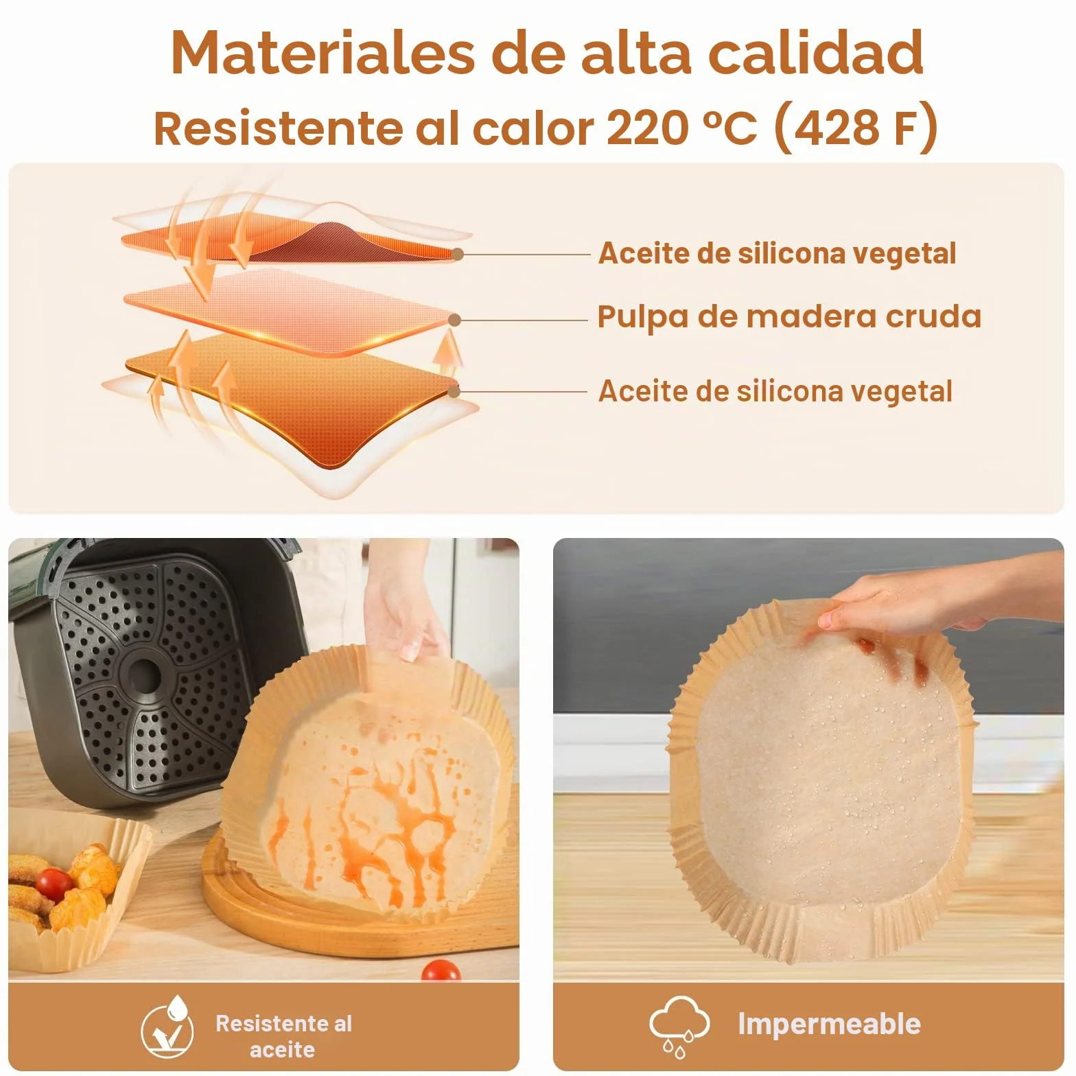 Diboniur Papel Freidora Aire 20 cm Cuadrado, 100pz Papel Pergamino Forro Desechable Antiadherente para Freidora Aire 5-8 L