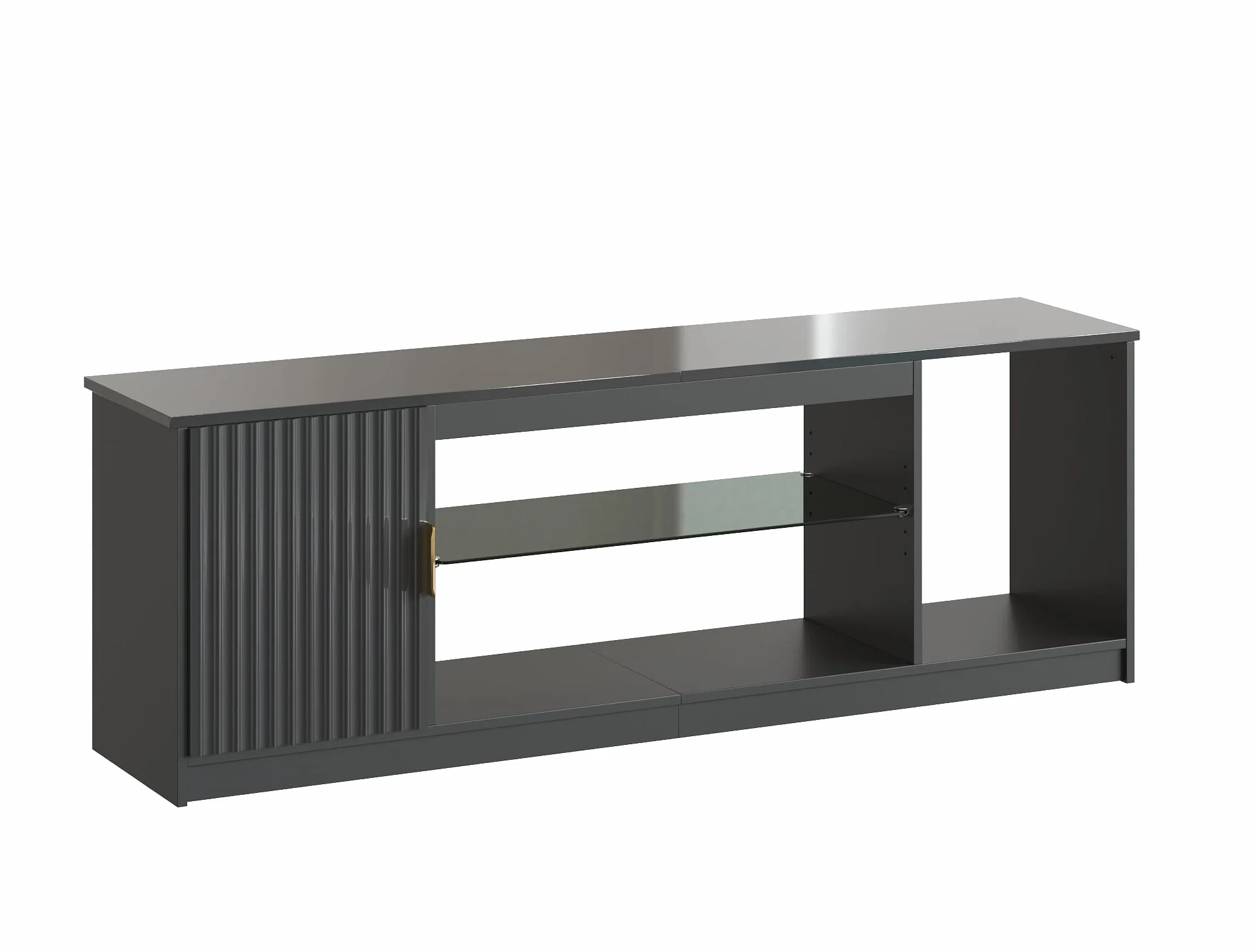 Bestier Mueble de TV para TV de 65 Pulgadas,Centro de Entretenimiento LED Gaming con Soporte Acanalado Brillante para PS5 y Xbox,Consola de TV con Estantes de Vidrio Ajustables,Negro Brillante