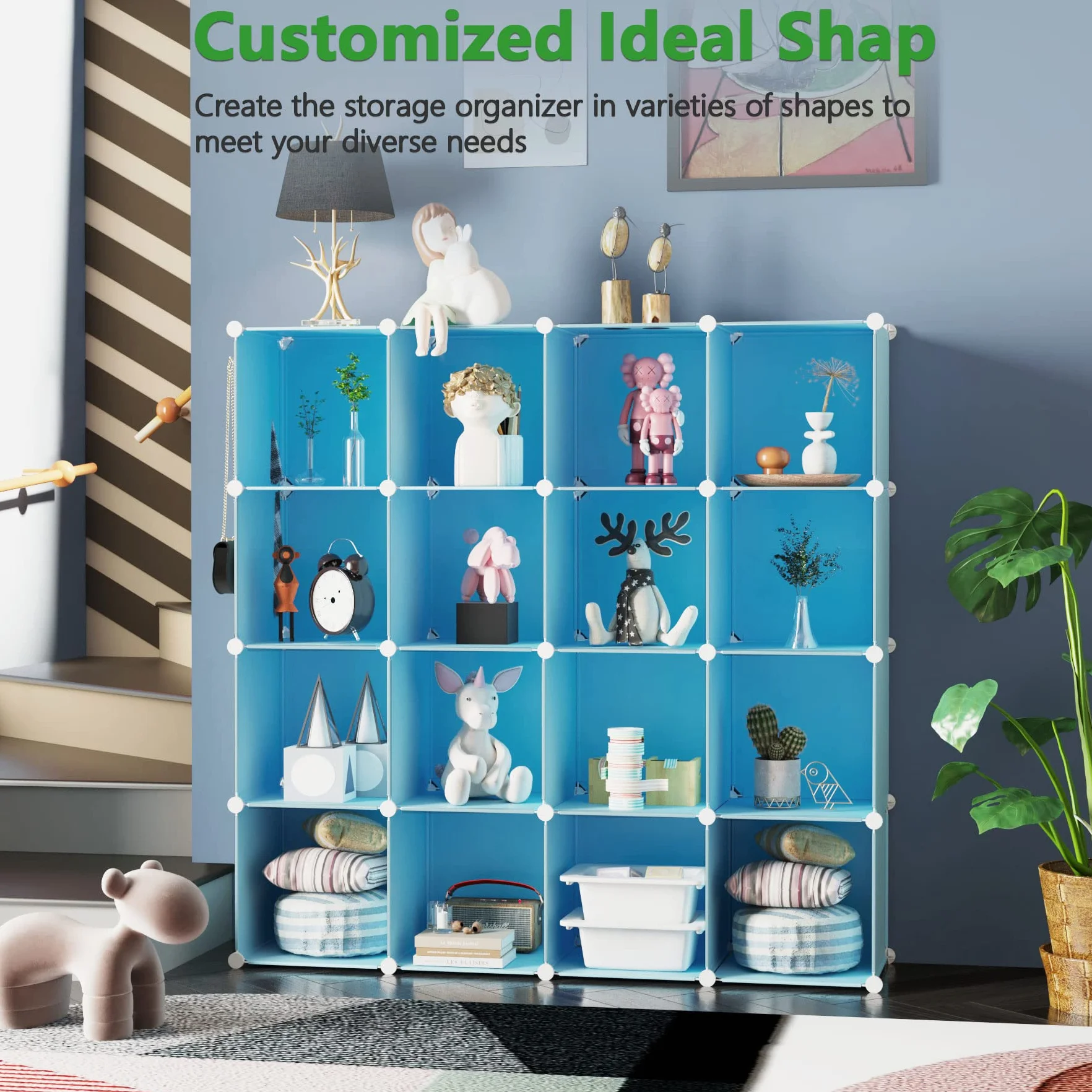 C&AHOME Organizador de almacenamiento en forma de cubo, 16 cubos, estantes modulares de plástico para armario