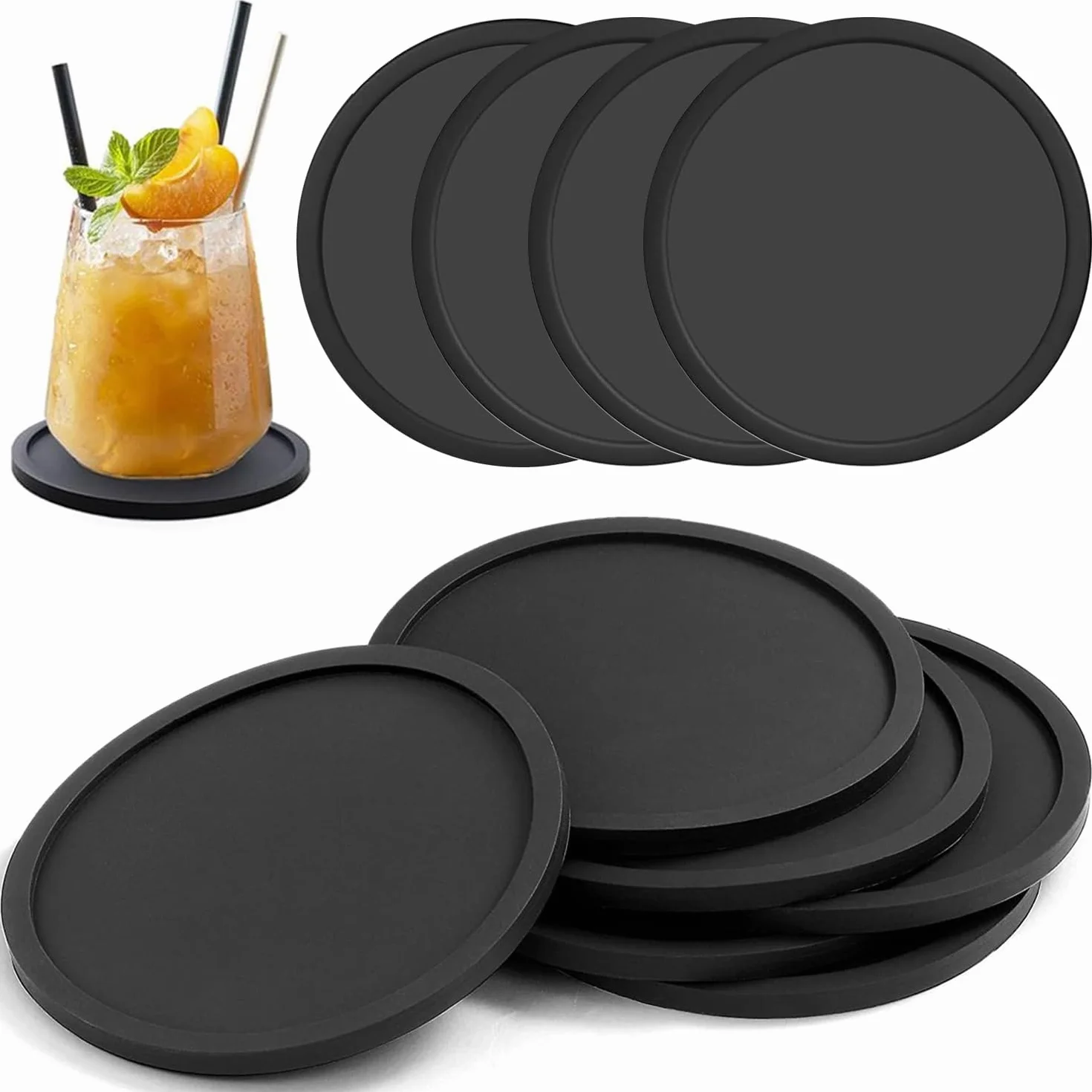 Posavasos de Vidrio Negro Silicona Antideslizantes 10cm Sin BPA para Bebidas Exterior Interior