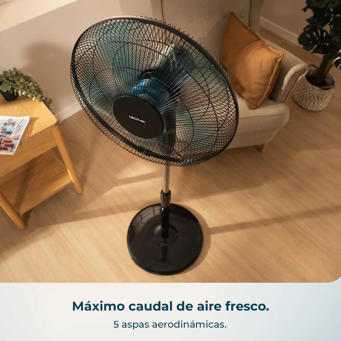 Cecotec Ventilador de Pie EnergySilence 515 WindLite Pro Black. 56W, Diámetro 16” (40cm), 3 Velocidades, Oscilación Automática, Altura Ajustable, 5 Aspas y Máxima Seguridad, Negro