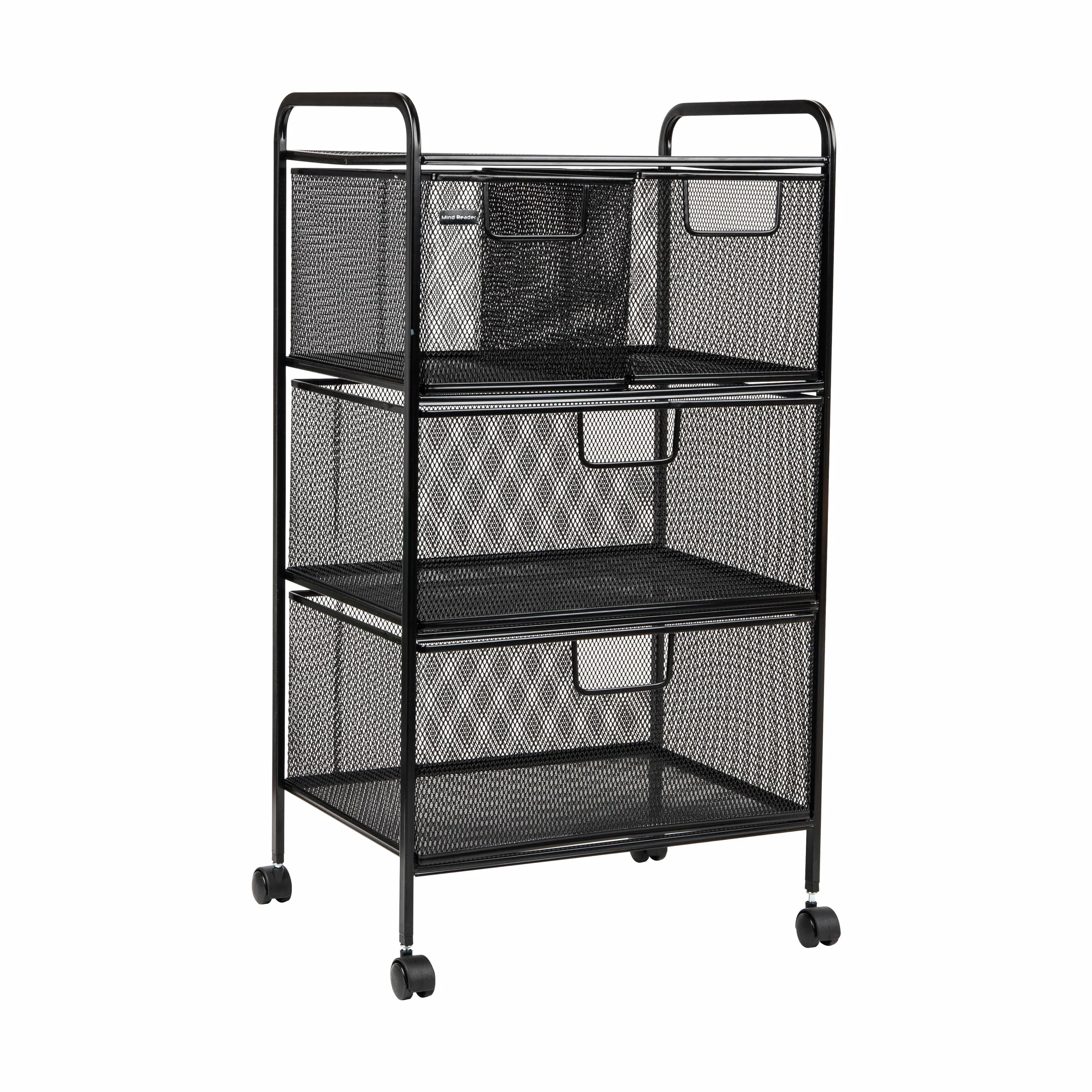 Mind Reader Carrito con cajones, organizador de lavandería, carrito utilitario, baño, cocina, malla metálica, 40.6 cm de largo x 27.9 cm de ancho x 73.7 cm de alto, color negro