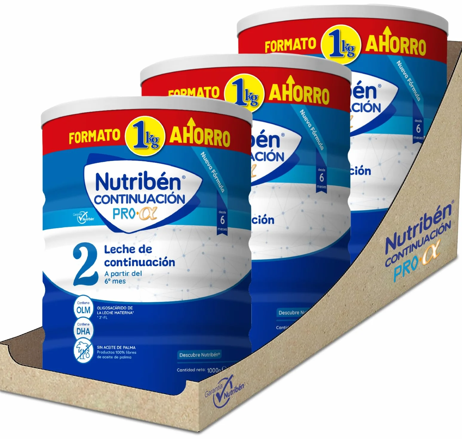 Nutribén Continuación Pro Alfa 2 Leche en Polvo Bebé Fórmula 6 Meses sin Aceite de Palma DHA OLM 3x1kg