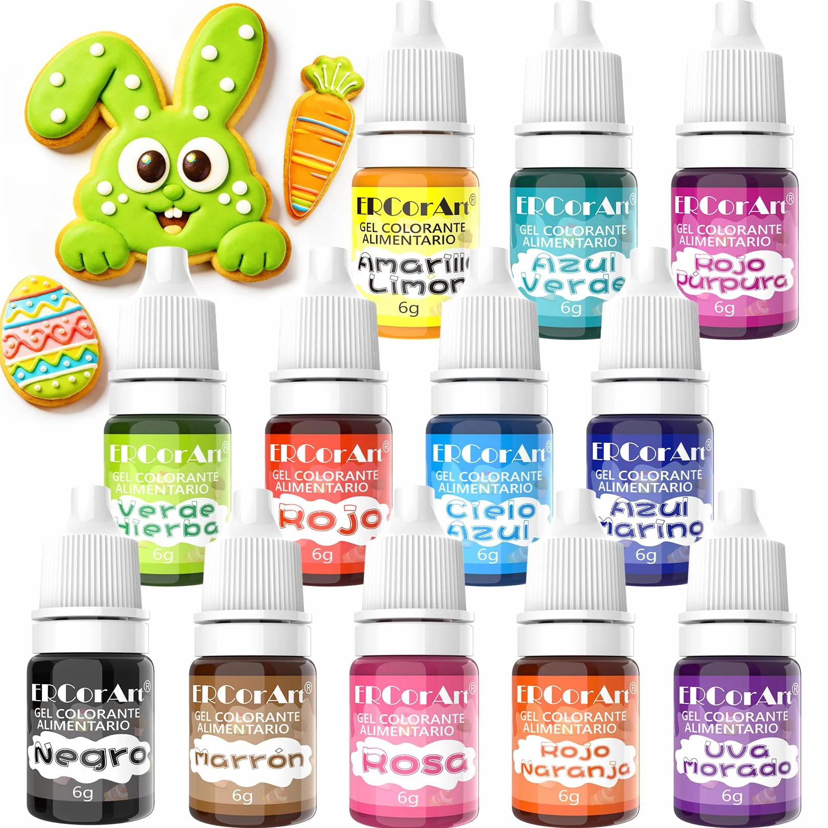 Colorante Alimentario Gel 12 Colores Concentrado para Hornear, Decorar, Fondant, Cocinar - 6 ml