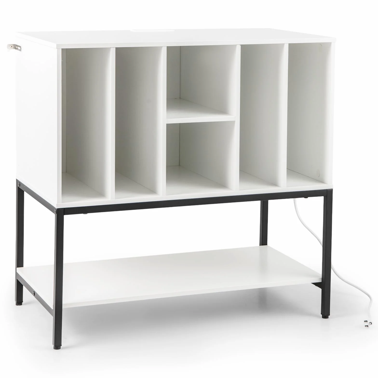 GIANTEX Soporte para Tocadiscos con 6 Compartimentos y Estante Abierto, Armario para Discos de Vinilo, 80 x 45 x 79,5 cm, Blanco