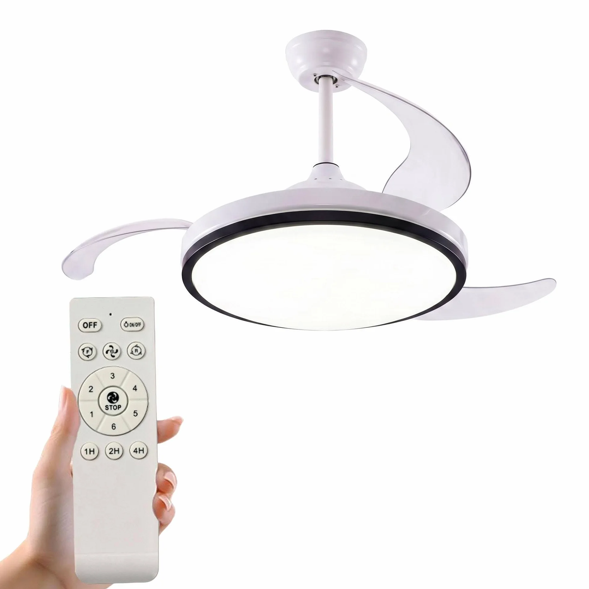 Well Home 2x Ventilador de Techo con Luz LED Ø53x30cm - Aspas retráctiles, Silencioso, 6 Velocidades, Mando a distancia y luz regulable 3 Tonos