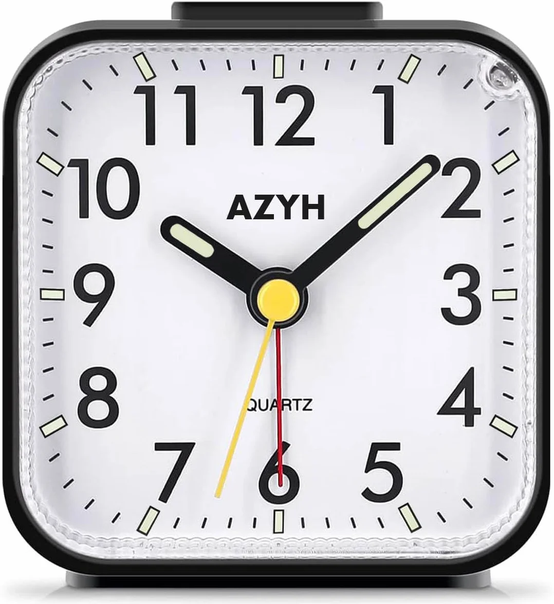Azyh Despertador Analógico Sin Tictac Con Luz, Funciona Con Pilas, Alarma Fuerte, Función de Repetición, Silencioso, Luminoso, Portátil y Pequeño