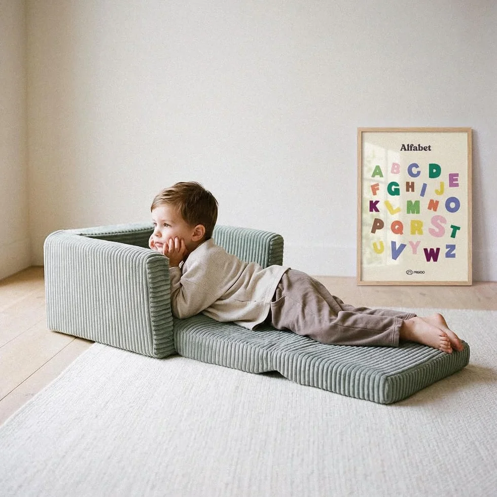 MISIOO Sillón infantil CUBIE de pana, sillón plegable para niños y bebé, suave sillón para habitación infantil, plegable para tumbarse, pequeño sillón para bebés