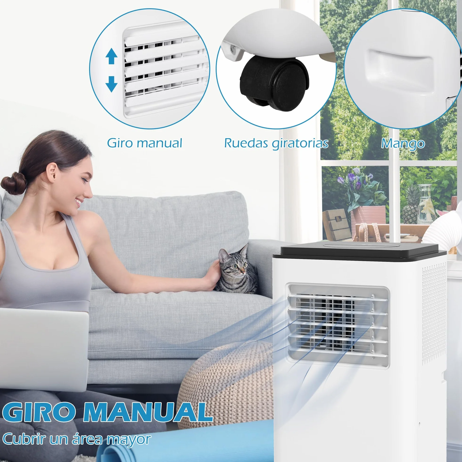 HOMCOM Aire Acondicionado Portátil 5 en 1 10000 BTU 2900W Enfriador Ventilador Deshumidificador 26 L/Día con Pantalla LED Mando a Distancia Temporizador 24h y 2 Velocidades para Habitación 35m² Blanco