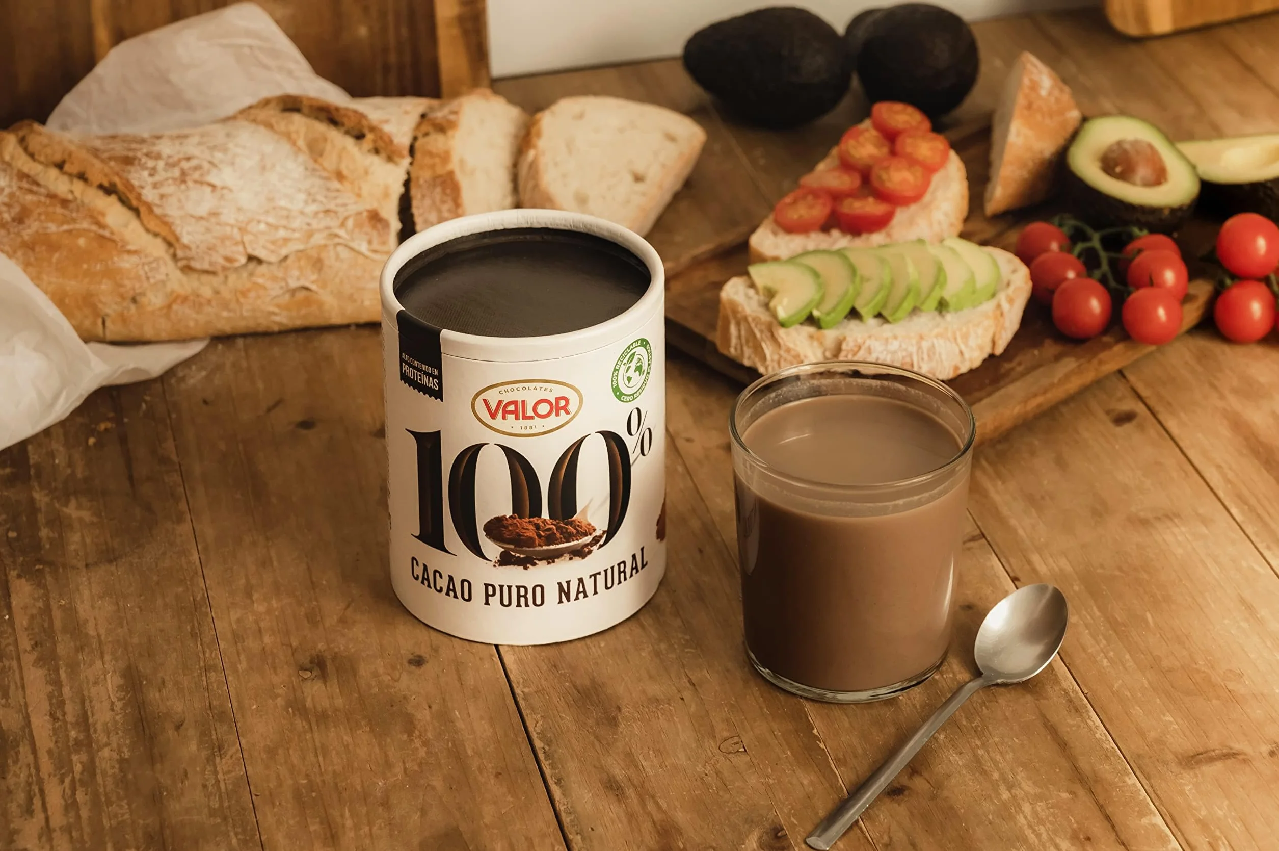 Valor Cacao puro natural 100% soluble en polvo sin azúcares añadidos sin gluten 250 Gramos