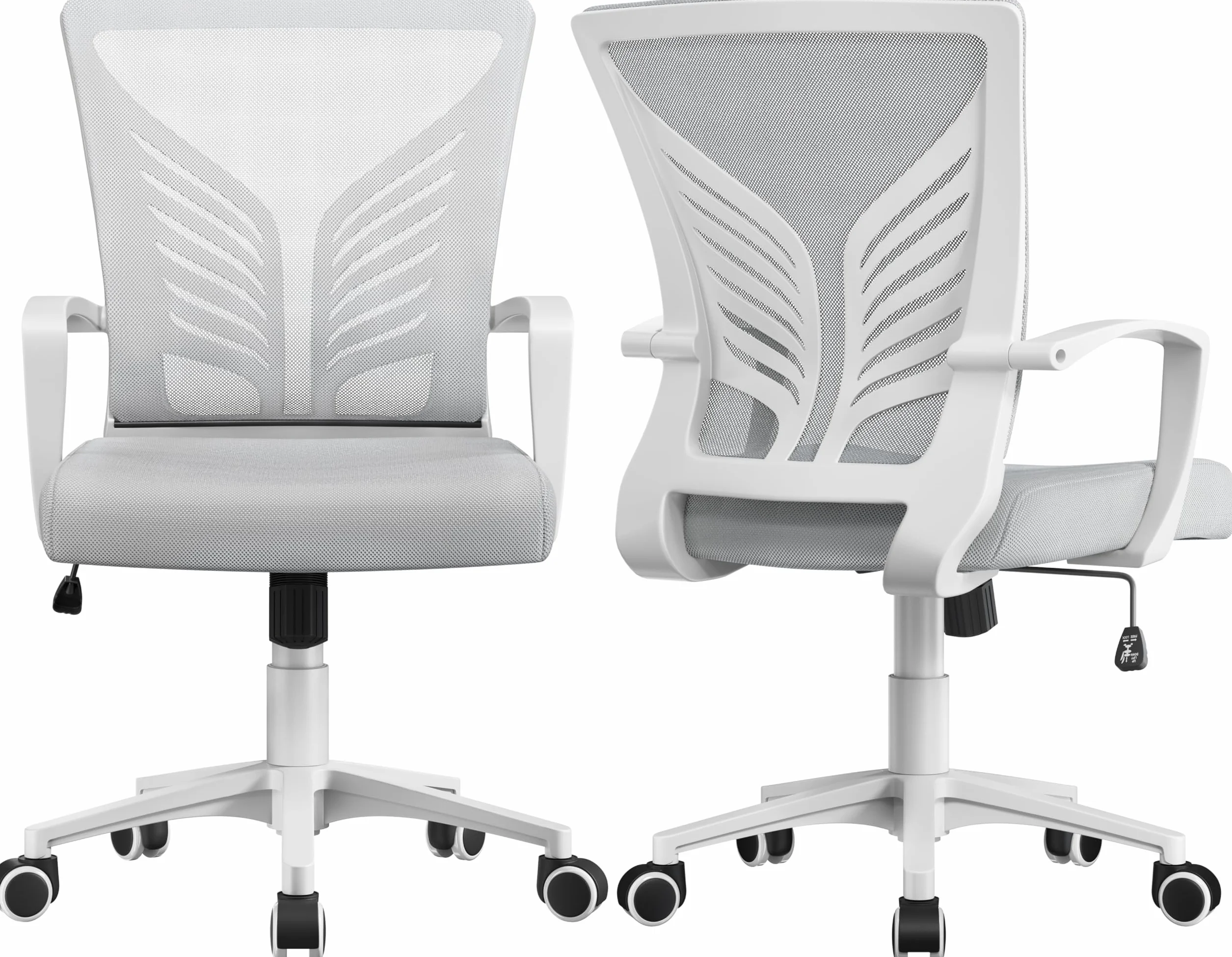 Yaheetech Silla de Oficina con Función de Inclinación, Soporte Lumbar, Carga Máxima 136kg, Gris Claro, Juego de 2