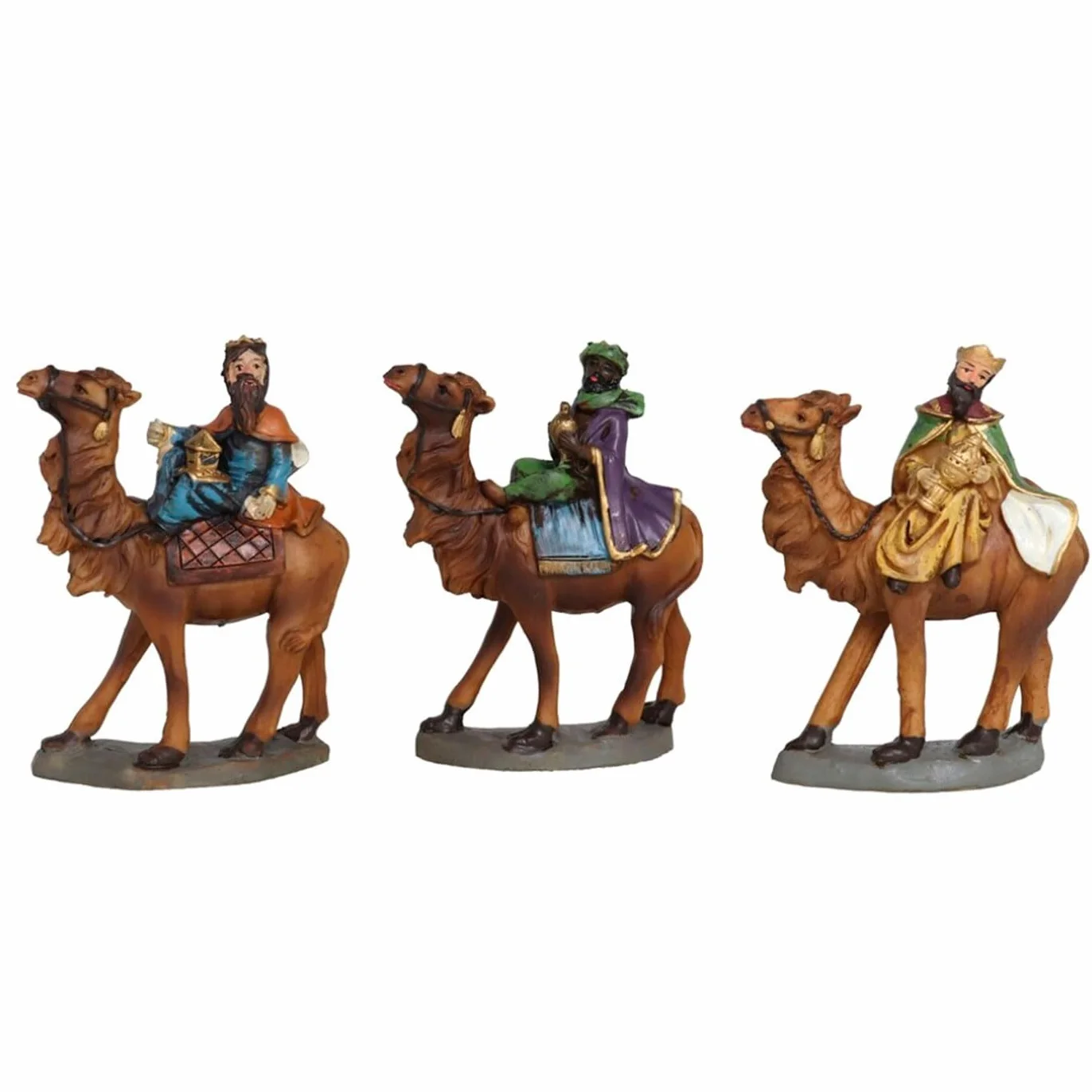 Set de 3 Reyes Magos de Resina para Belén Navideño, Figuras Decorativas Nacimiento, 8 x 10 cm