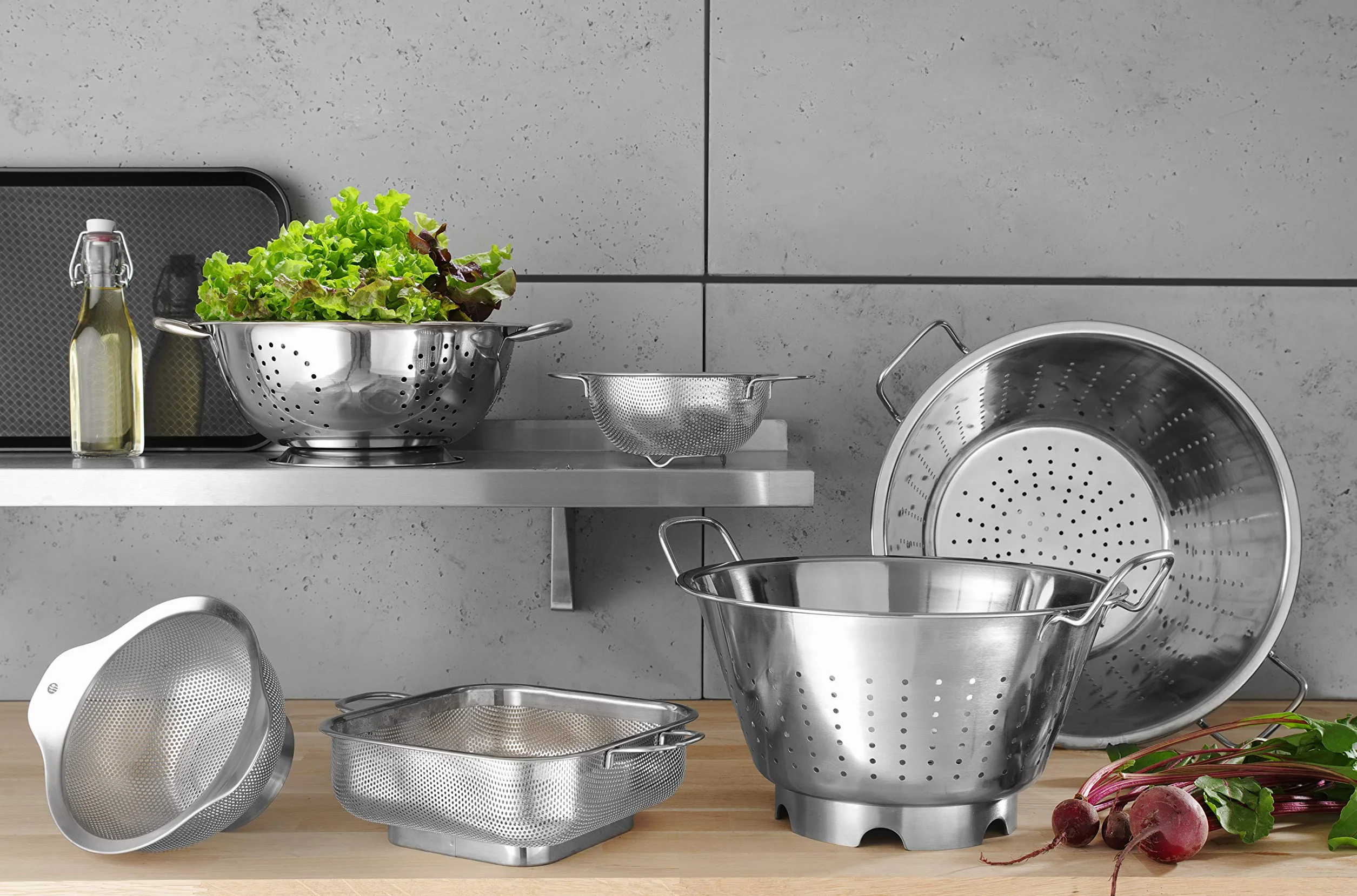 HENDI Escurridor de cocina colador acero inoxidable ø280xH135 mm con base y 2 asas