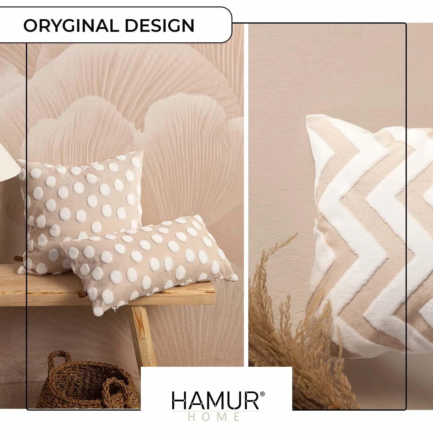 HAMUR HOME Fundas De Cojín 45 X 45 Cm Boho Decorativa Mila Beige