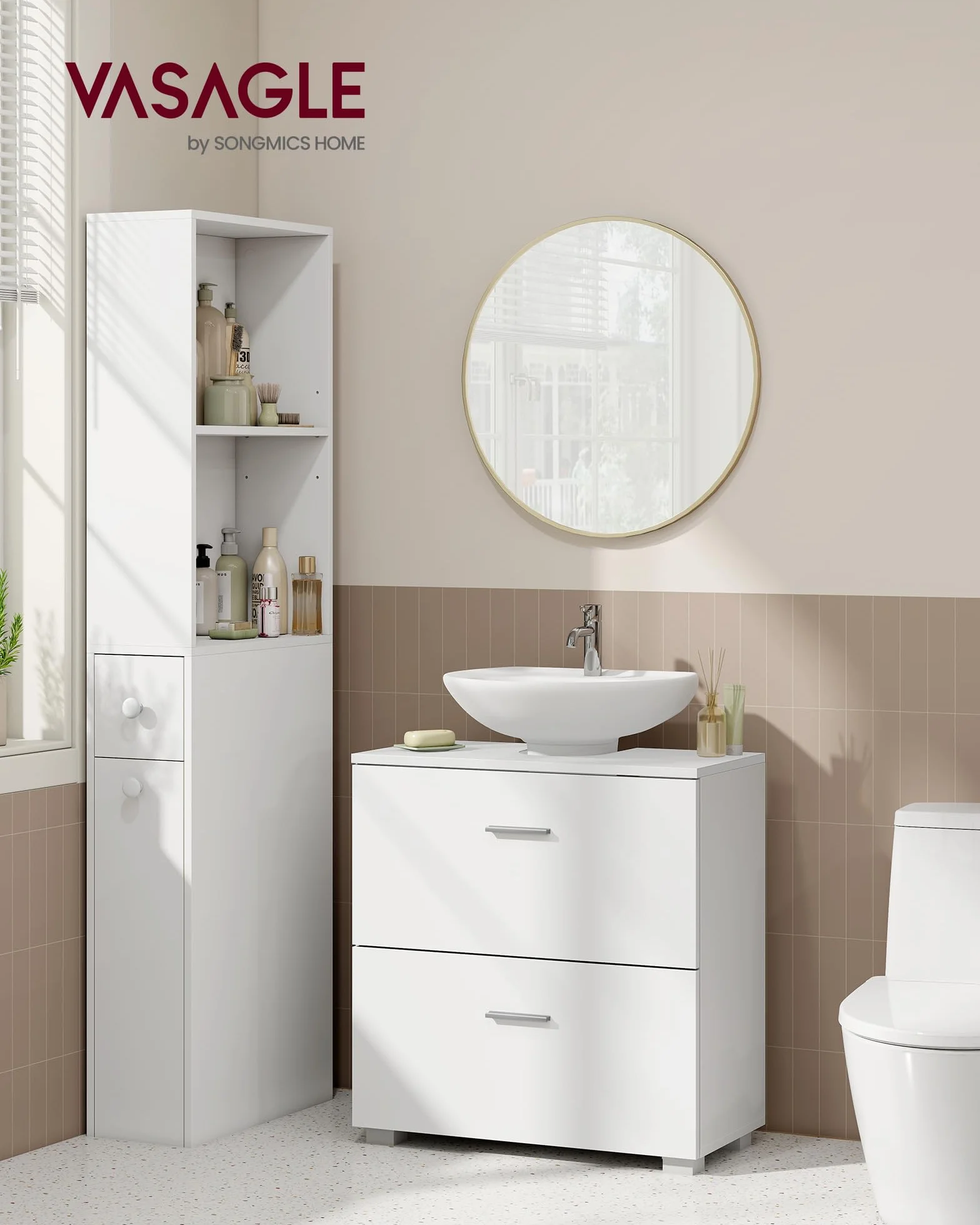 VASAGLE Custos Collection Mueble Bajo Lavabo Móvil 2 Cajones 30 x 60 x 63,8 cm Blanco Nube