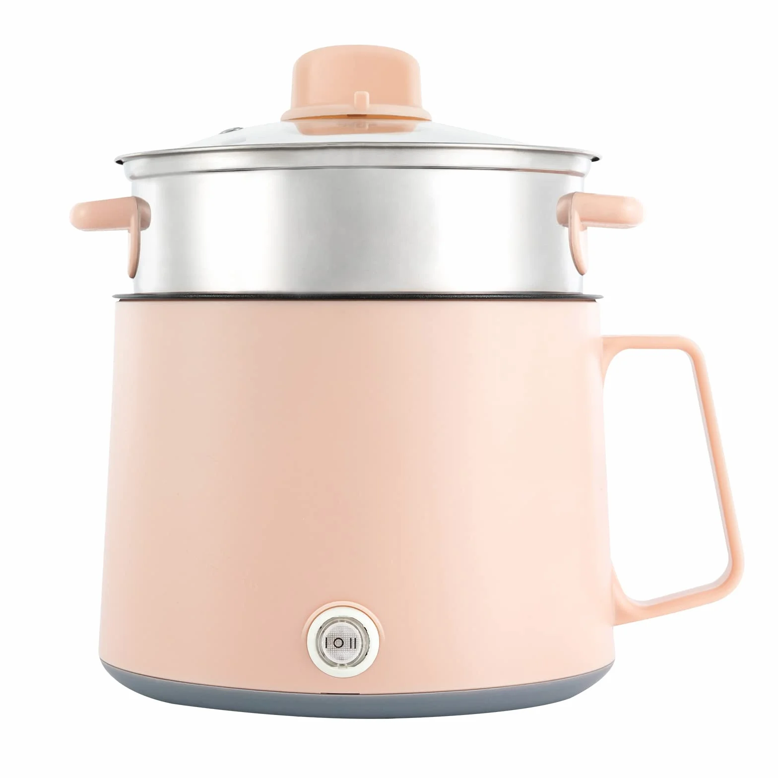 Olla eléctrica antiadherente 17x17x25 cm 1,7L tapa de cristal vaporera multiuso para avena pasta rosa