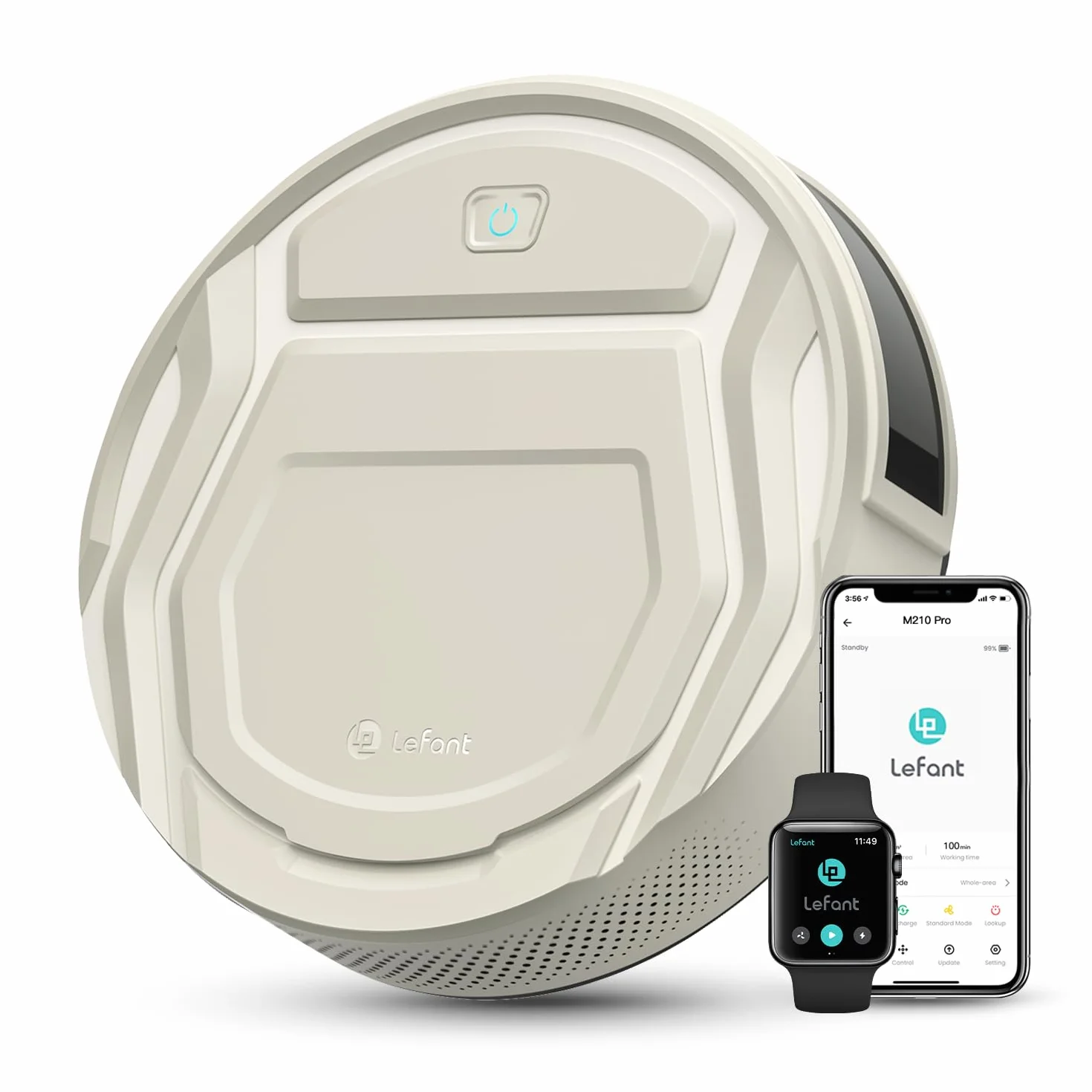 Lefant Robot Aspirador 2200 Pa,120 Min Autonomía, Aspirador Robot 6 Modos de Limpieza, Evitar Enredos, Delgada, Silenciosa, WiFi/Alexa/App, Ideal para Pelo de Mascotas, Suelo Duro, M210 Pro Champán