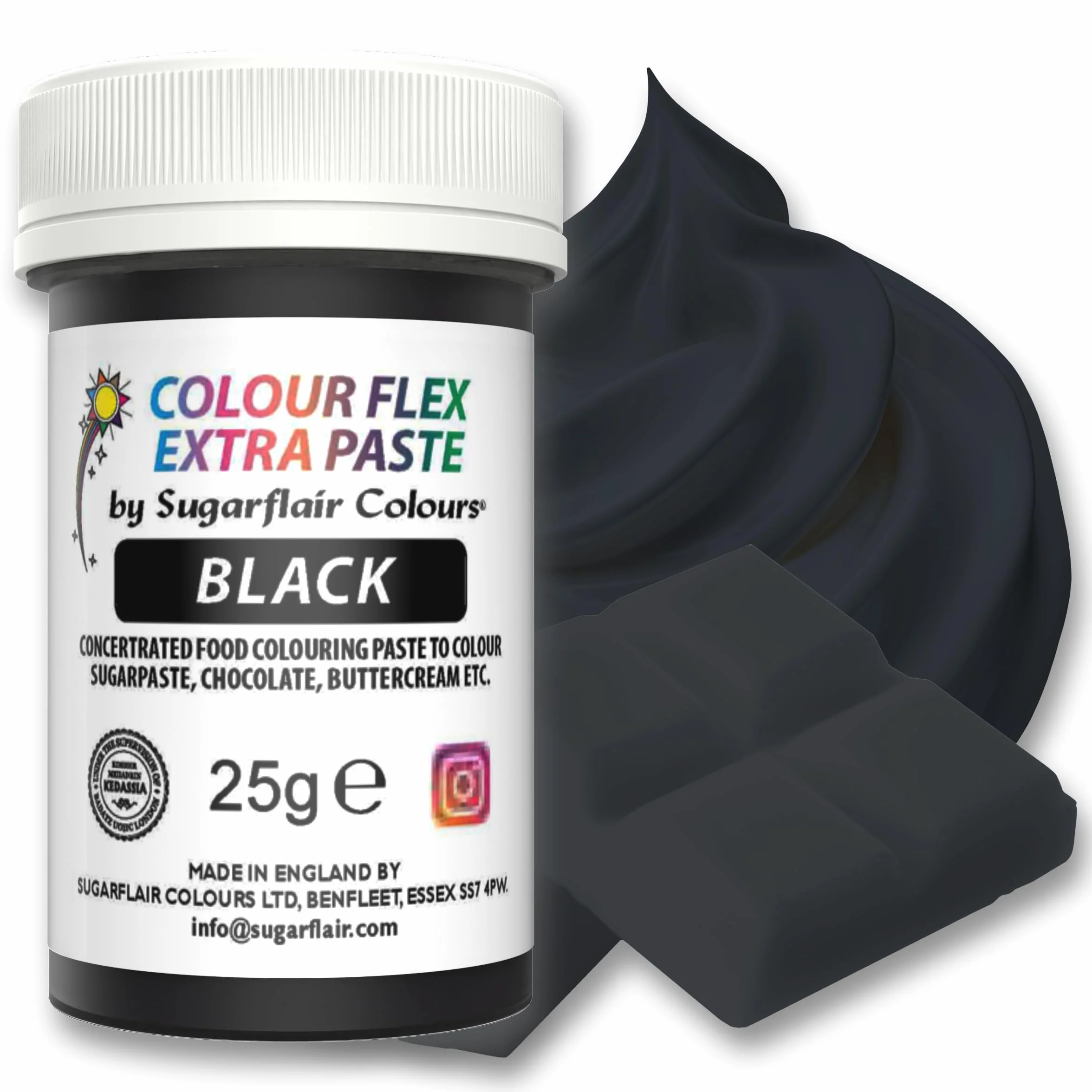 Sugarflair Colourflex Extra Paste Black 25g Colorante Alimentario para Crema de Mantequilla, Glaseado, Chocolate