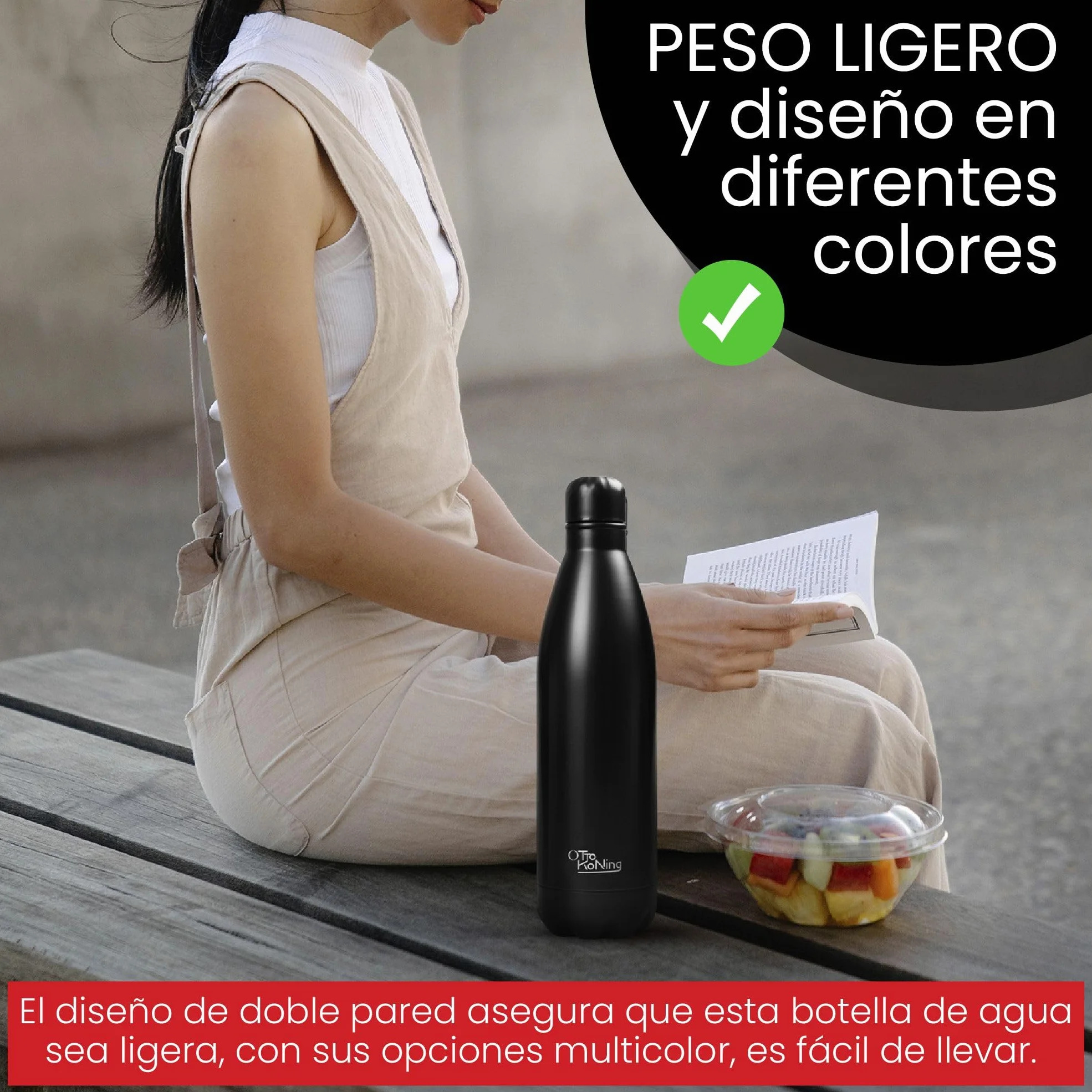 Otto Koning Botella Agua Acero Inoxidable 1 Litro Térmica Doble Aislamiento Vacío