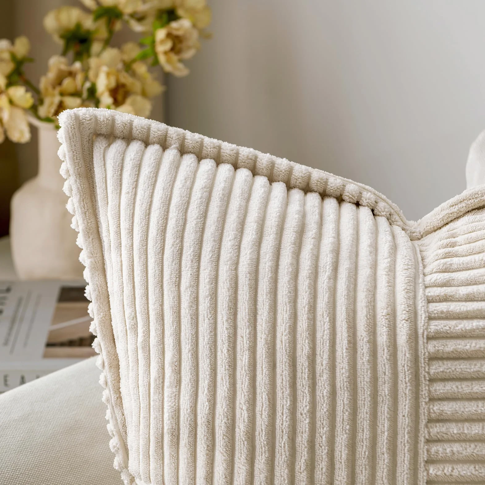 MIULEE Funda de Cojines para Sofá 30x50 cm Funda de Almohada de Corduroy Súper Suave Cojin de Pana a Rayas Decoración Moderna para Sofá Silla Cama Sala de Estar Dormitorio 2 Piezas Creme