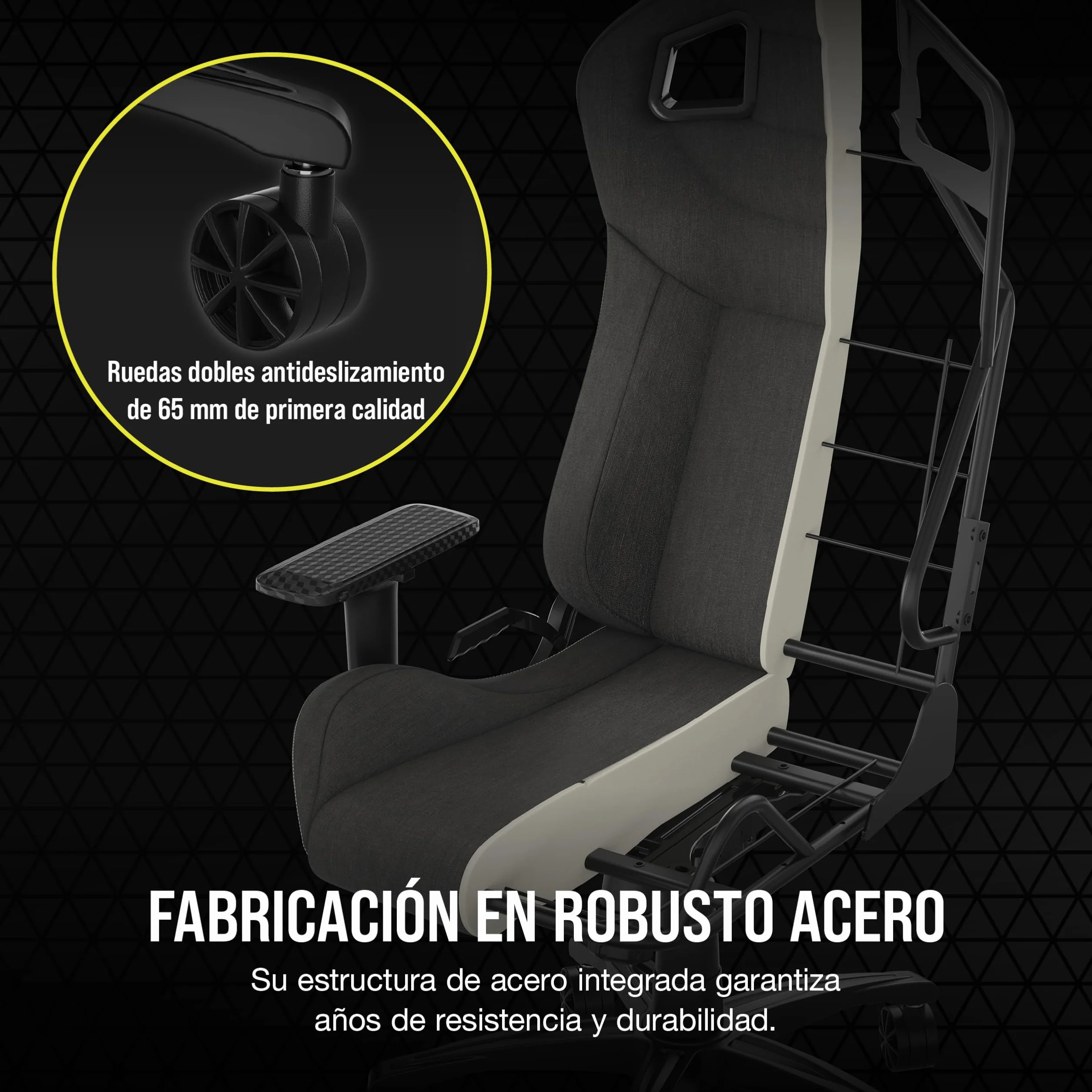 Corsair T3 Rush Fabric Silla para Juegos Carbón 2023 Almohada Cervical Soporte Lumbar Espuma Viscoelástica
