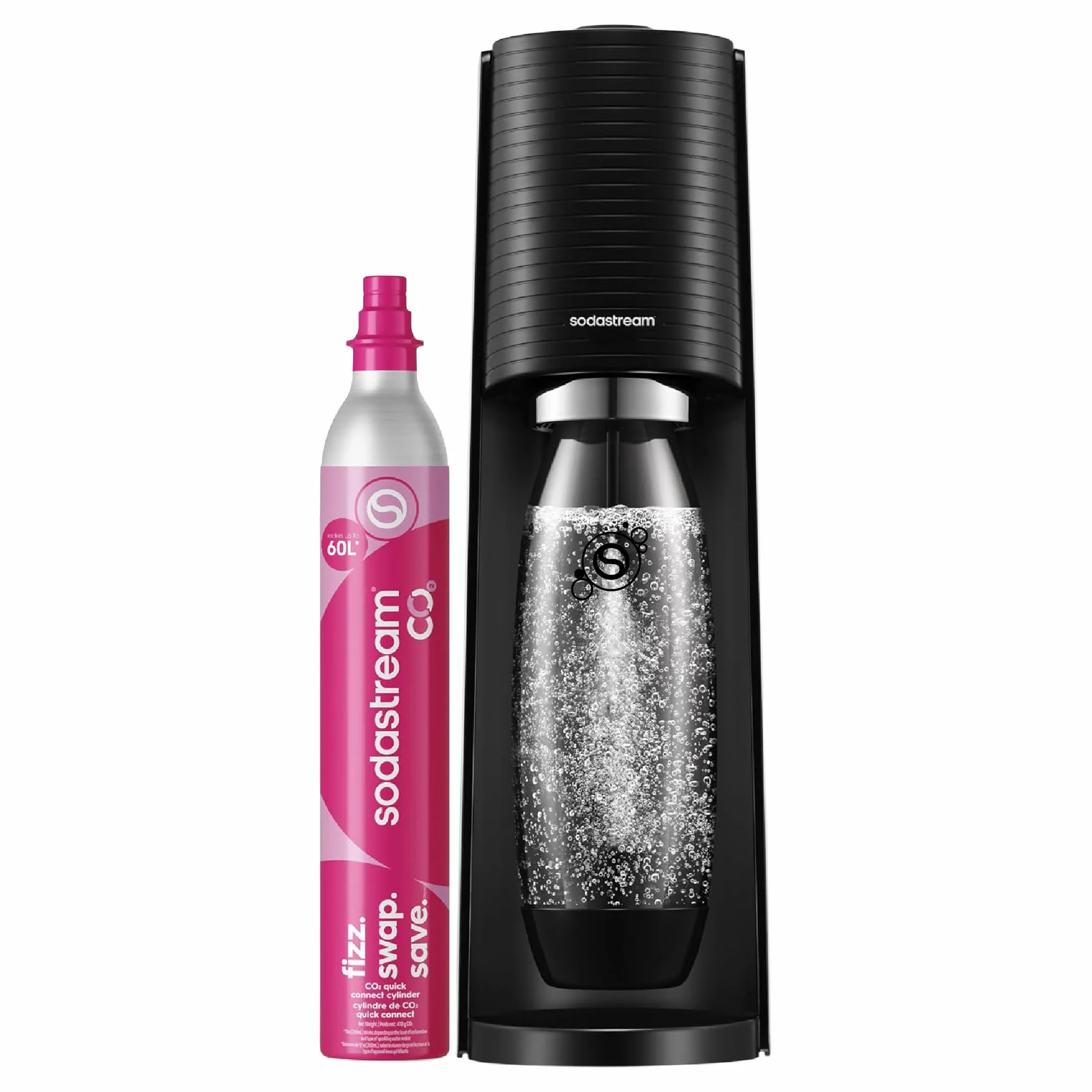 SodaStream Terra Negro Gasificador de Agua con Cilindro CO₂ 60L y Botella 1L