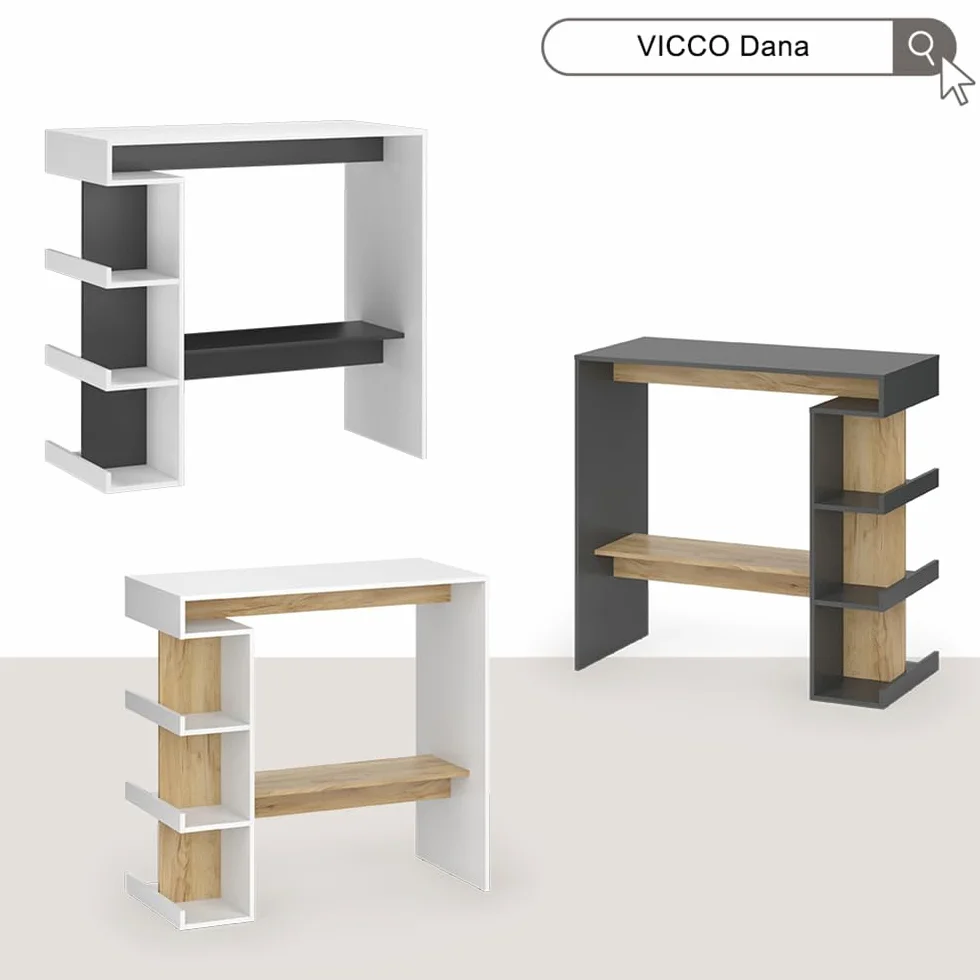 Vicco Set de Mesa de Bar Dana, Antracita/Roble Dorado, 108 x 50 cm con 2 taburetes de Bar, con estantes Abiertos para Usar como Mesa Alta