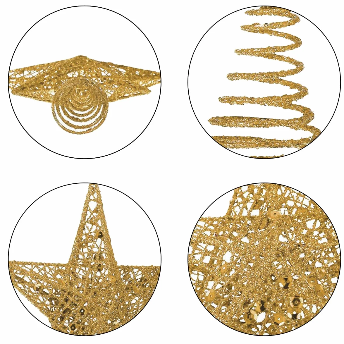 YEAP Estrella Topper del Árbol de Navidad, Adorno de Cinco Puntas, Decoración Navideña, 20 cm, Dorado
