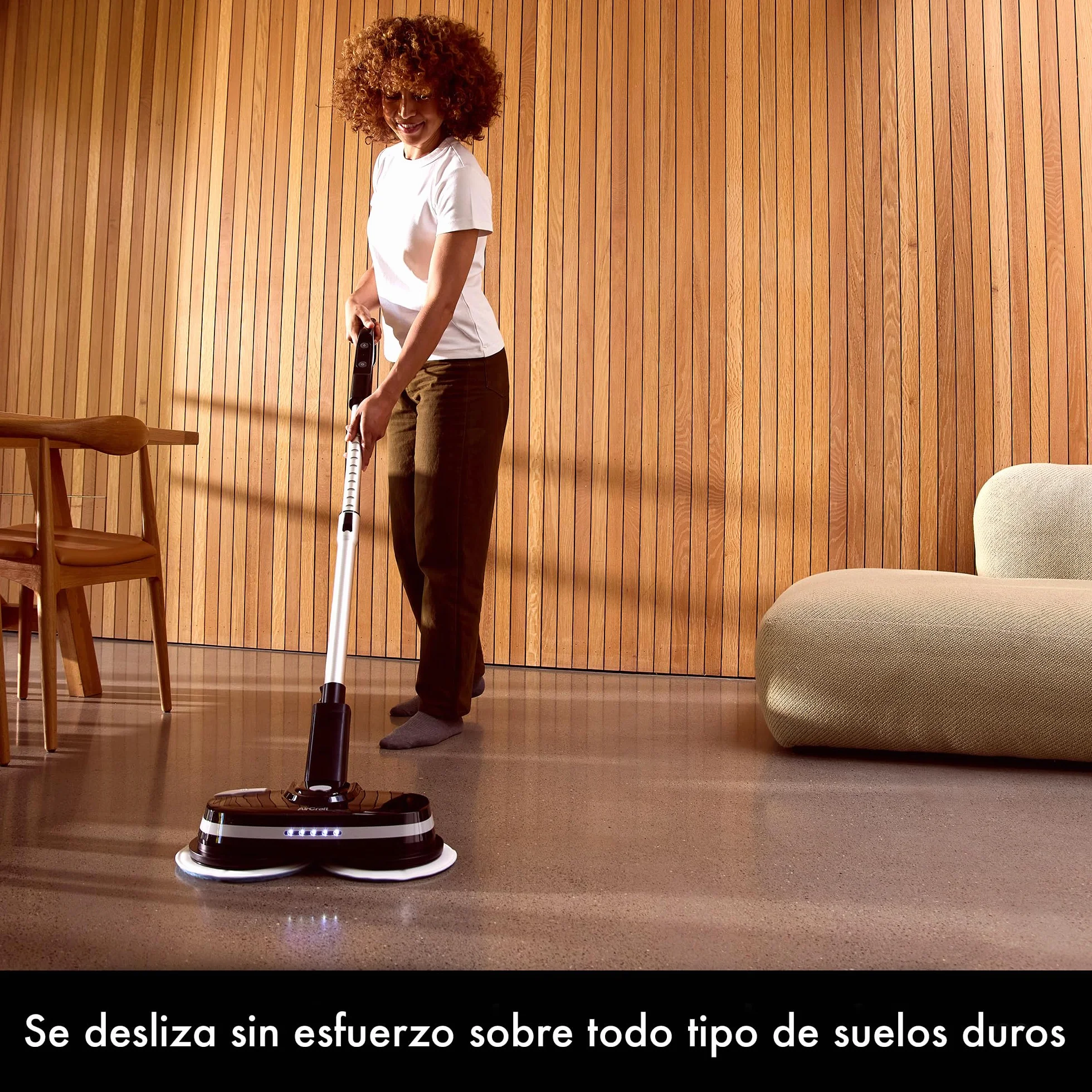 AirCraft Home, PowerGlide Limpiador y Pulidor de Suelos Duros Inalámbrico con 8 Almohadillas, Batería Recargable para Madera, Baldosas, Terrazo y Laminado