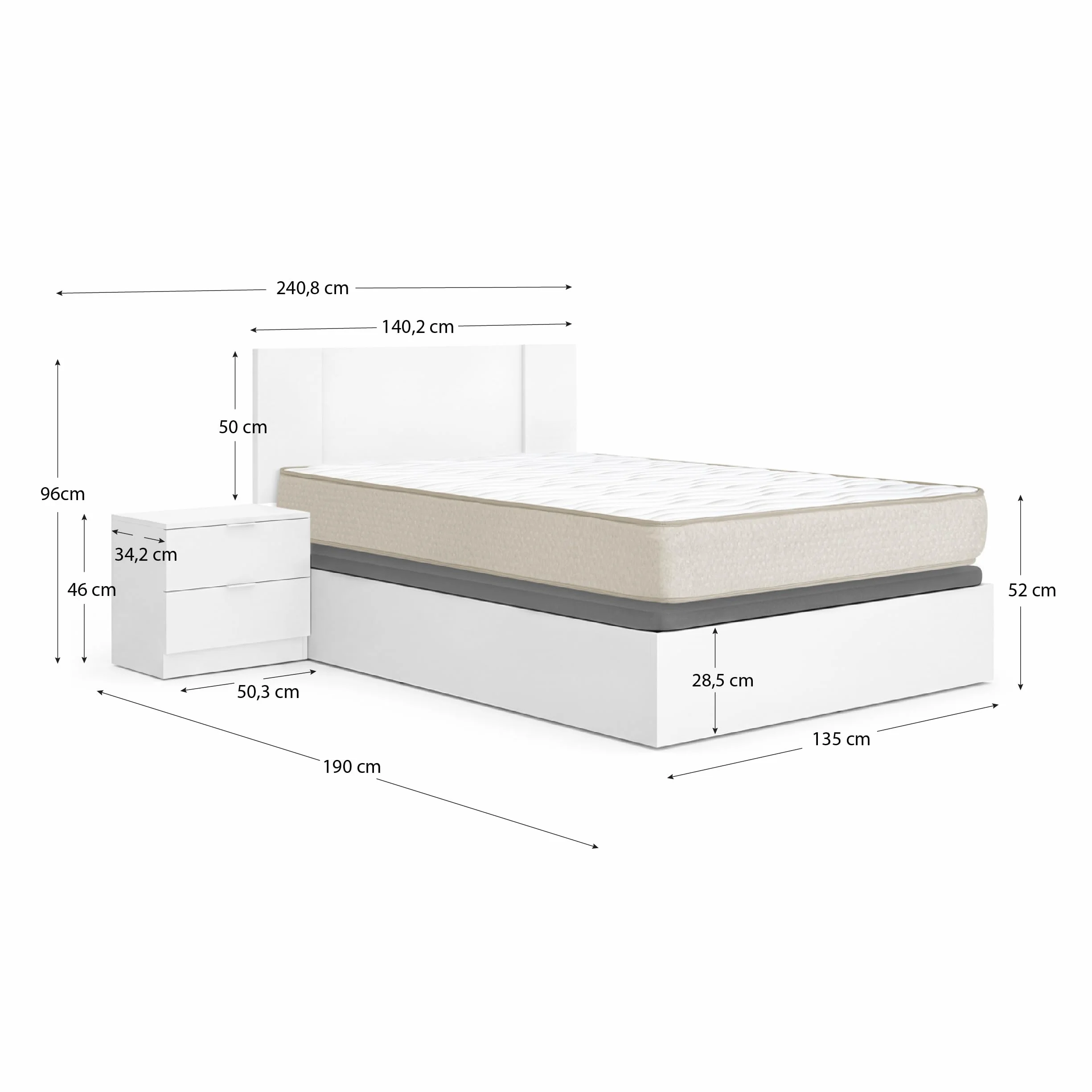 DEKIT - Pack Ahorro Dormitorio Canapé Nest con Cabezal Flow con 1 Colchón viscoelástico Nova 135 x 190 cm, Altura 20 cm