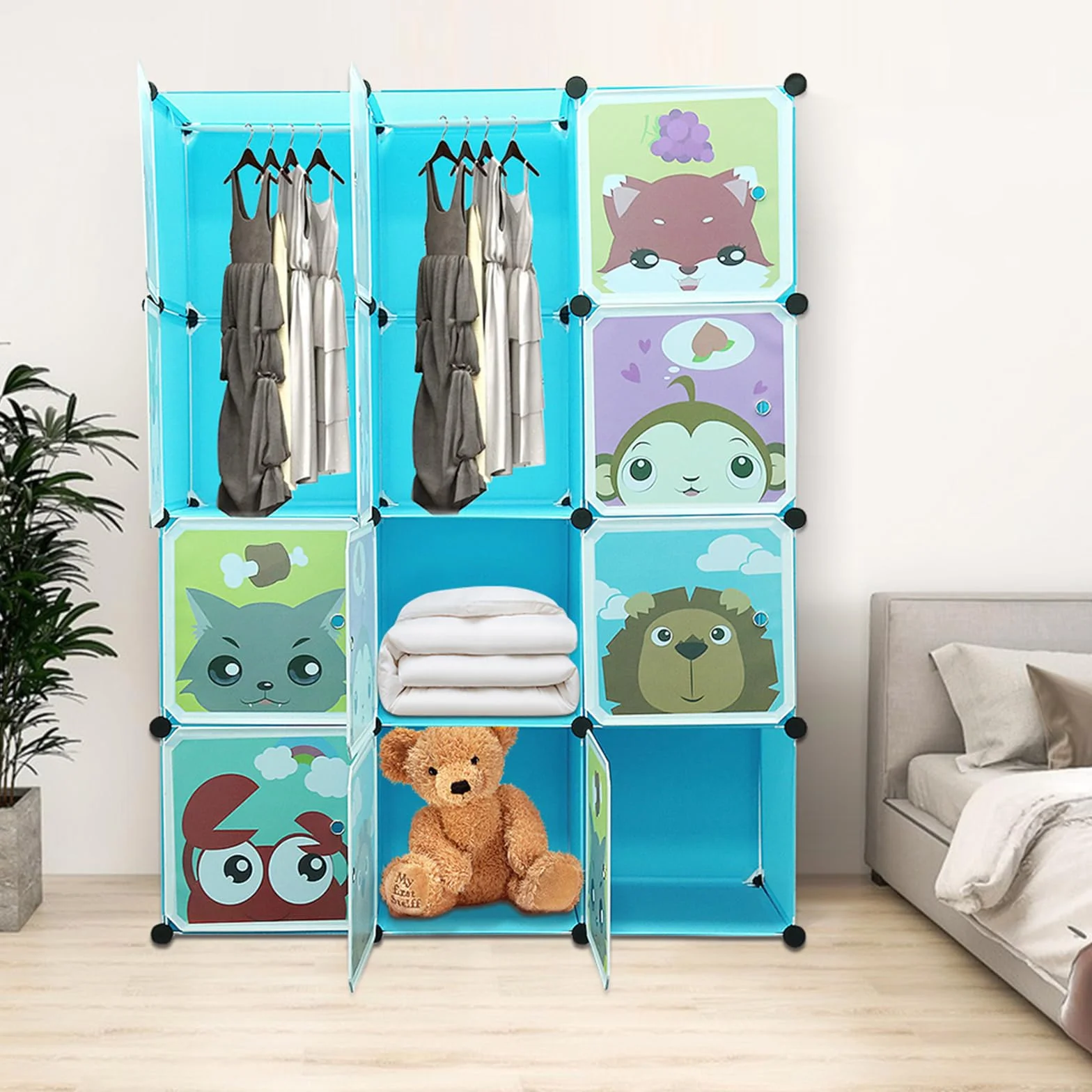 Armario infantil 12 espacios 4 capas con puertas para ropa zapatos baño juguetes