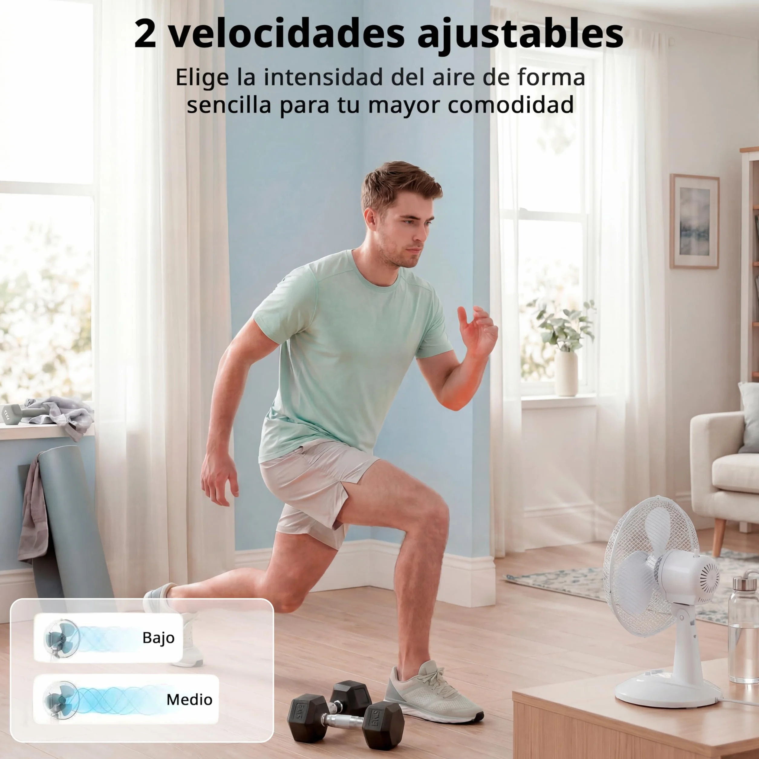 COMFEE Ventilador de Mesa 25W 23cm 2 Velocidades Oscilación 90º Silencioso