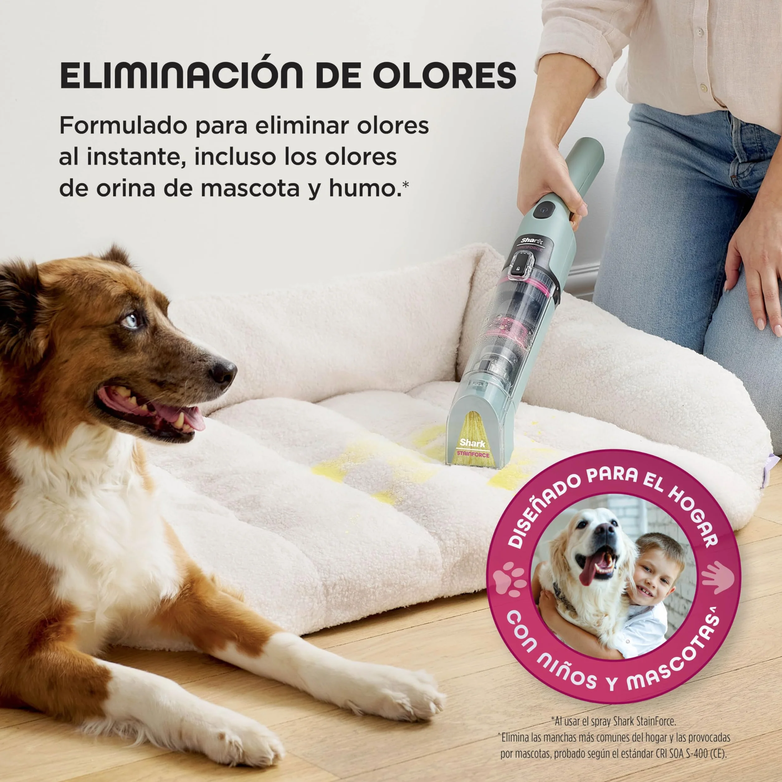 Shark StainForce Limpiador Portátil para Manchas y Olores - Limpieza de Alfombras, Tapicerías, Escaleras y Coches - Incluye Accesorios y 2 Soluciones de Limpieza - Cobre, HX100EUCP