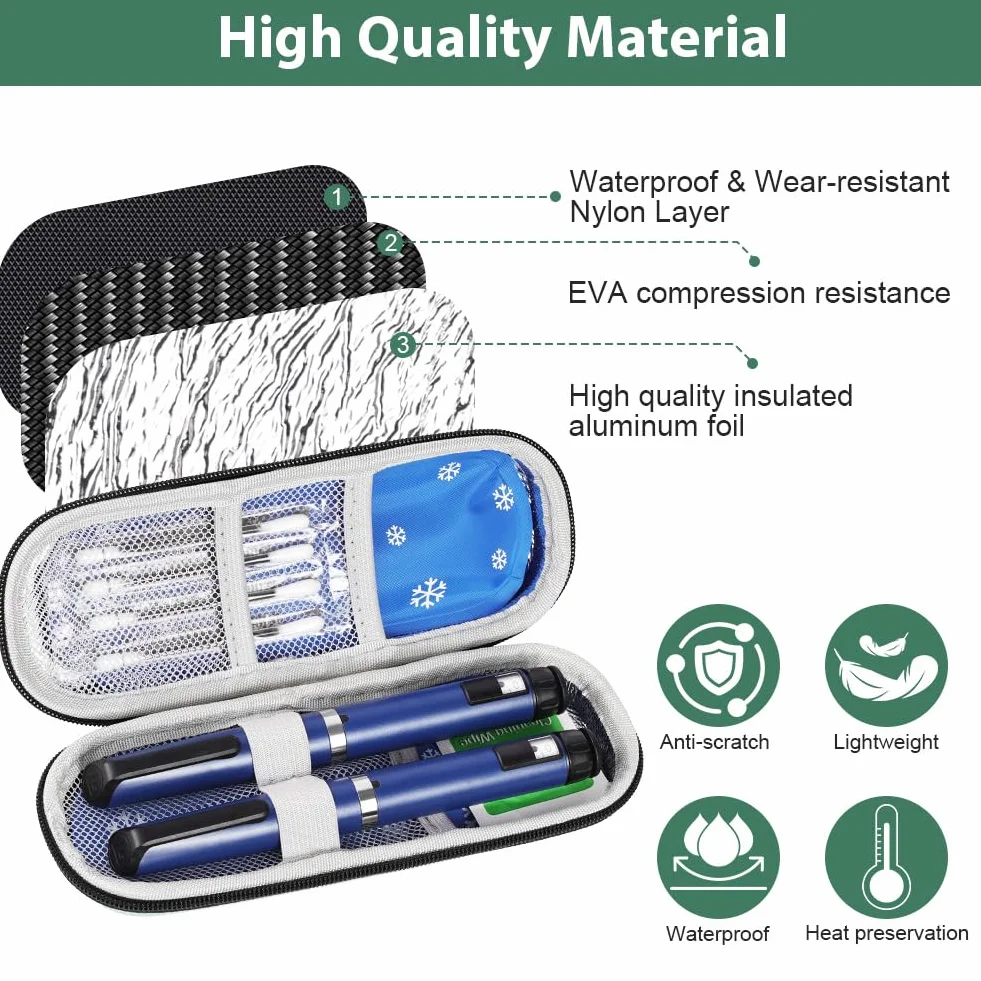 Estuche Insulina Bolsa, Nevera Insulina de Viaje con 2 Bolsas de Hielo Refrigerado TSA, Portátil Estuche Medicamentos para Diabetes con Mosquetón para Viajes Largos y Diarios (Verde)