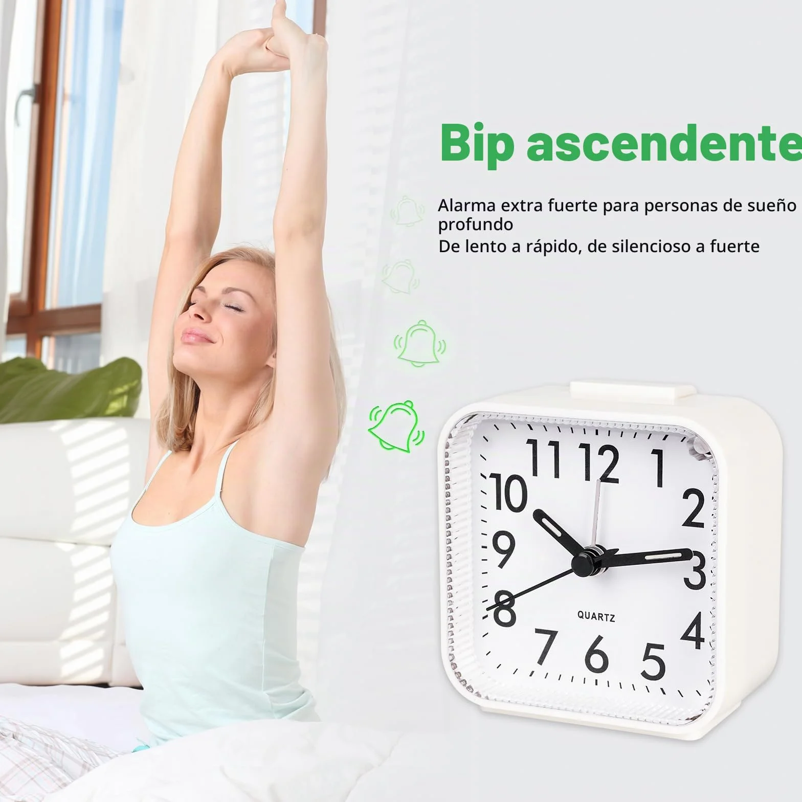 CIMOYBAI 2 Piezas Despertador Analógico Sin Tictac, Despertador Blanco con Luz, Función Snooze, Portátil, Luminoso, Silencioso Pequeño Despertador de Viaje para Dormilones Profundos