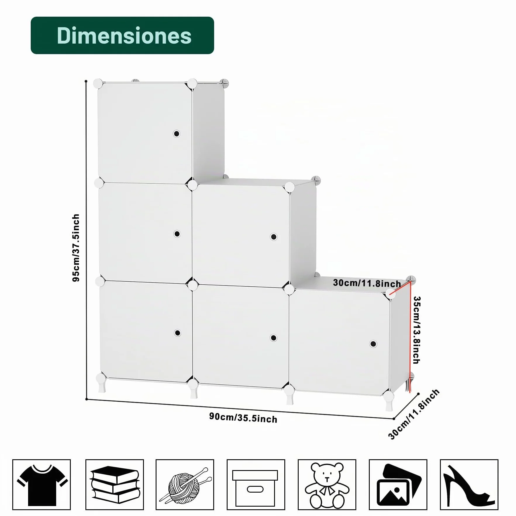 Organizador 6 Cubos con Puertas Estante Modular Apilable Blanco