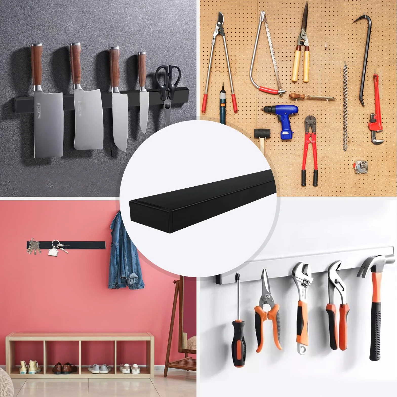 Iman Cuchillos de Cocina 40cm Acero Inoxidable Barra Magnetica Soporte Magnetico Negra Adhesivo