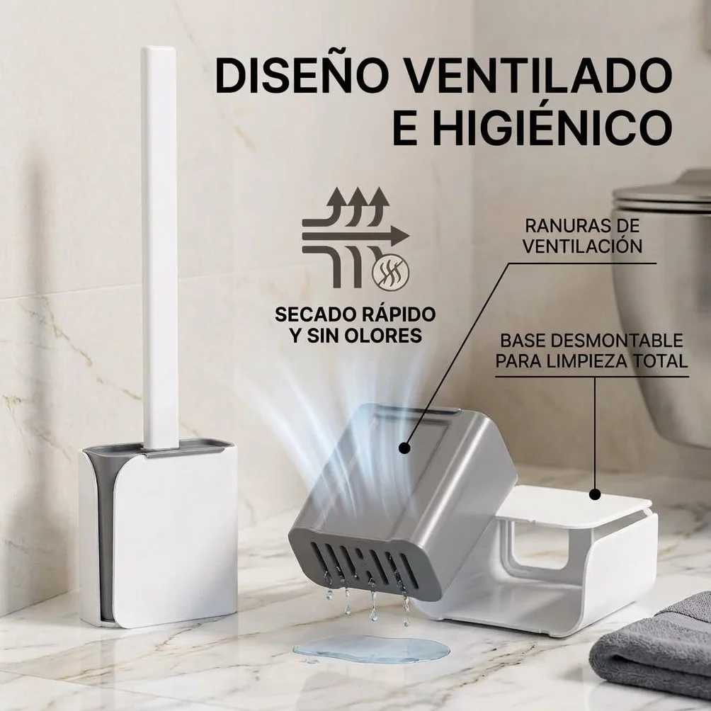 Edihome, Escobillas Baño, Escobilla WC, Escobilla Baño Silicona con Escobillero Baño, Cepillo para Inodoro Flexible, Antigoteo y de Secado Rápido, Suelo o Pared