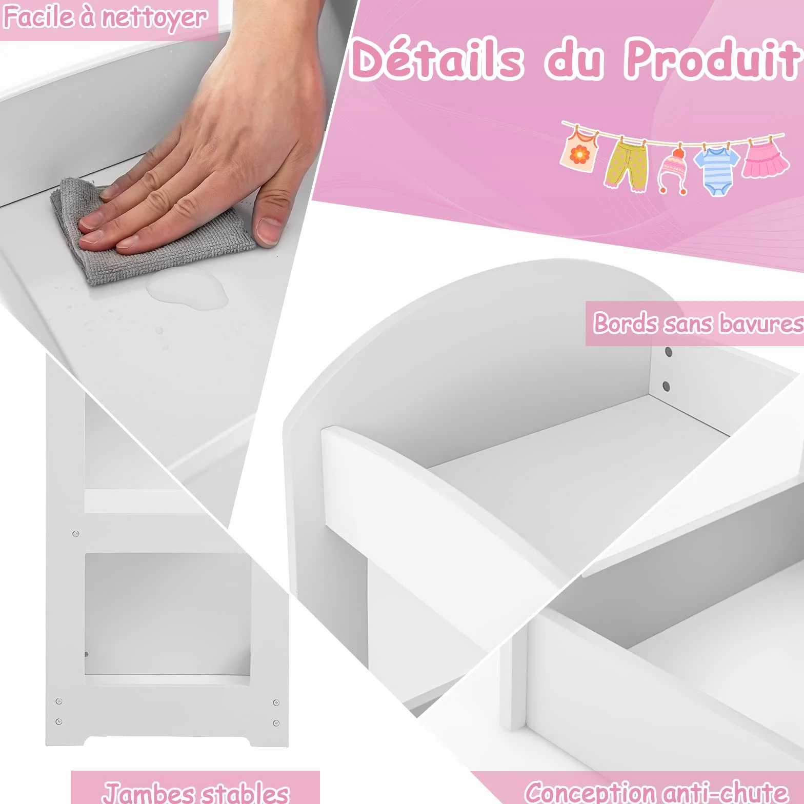 GOPLUS Armario Infantil con Espejo 4 Estantes Abiertos 93,5x38x100 cm Blanco