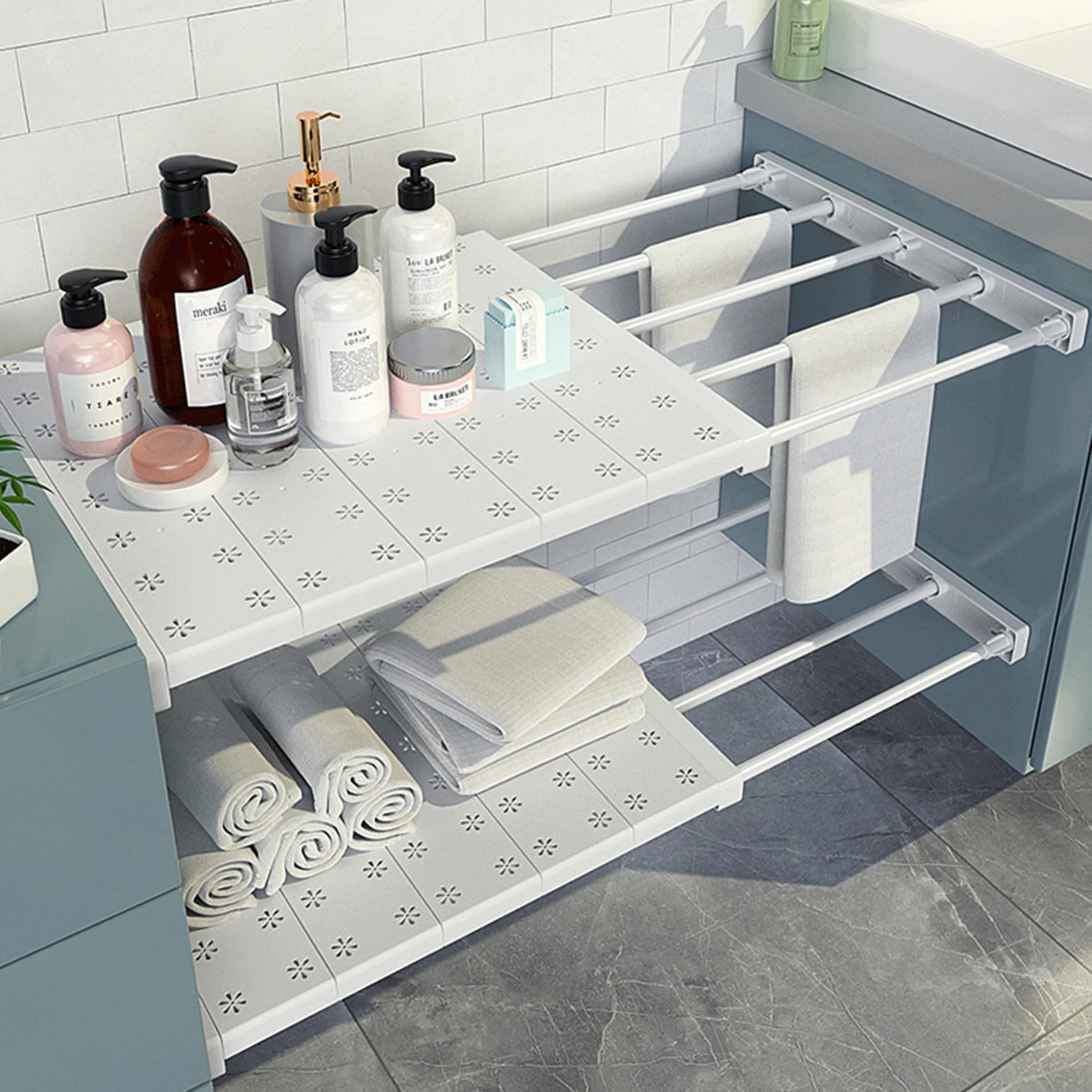 SUQ 2PCS Estantes Ajustables, Extensible Armarios Telescópicos Separador, Compartimento de Estante en Rack de Almacenamiento, para Armario, Cocina, Baño, Refrigerador, Bricolaje (24cm38-60 cm)