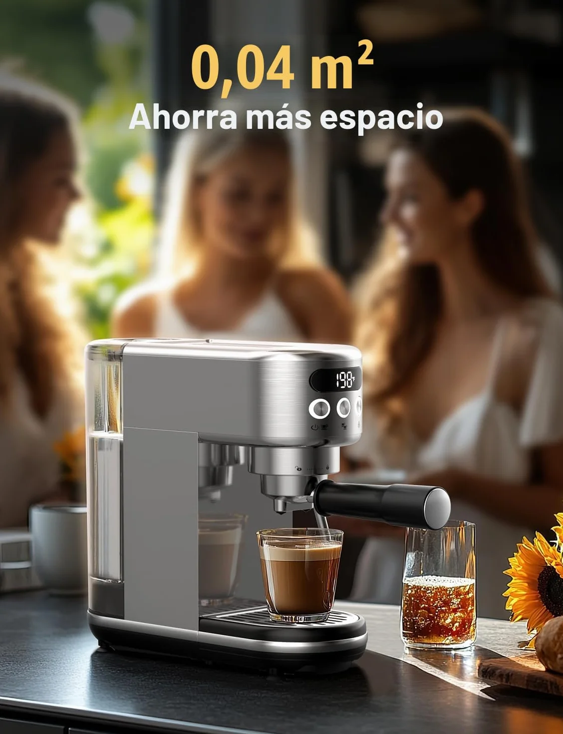 Neretva Cafetera, 20 Bares Cafetera Espresso 1350W Ultracompacta de Acero Inoxidable Con Pantalla LED & Vaporizador & Depósito de1.3 L Cafetera Express Profesional Doméstica – Espresso/Macchiato/Latte