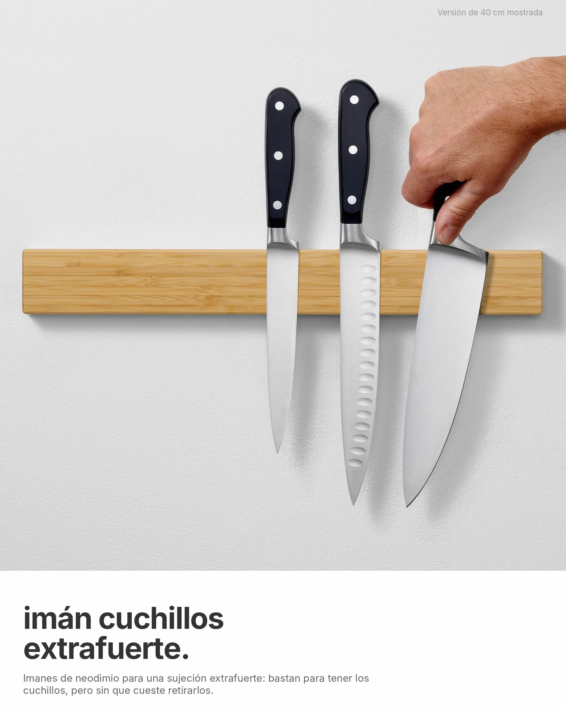 Soporte Magnético para Cuchillos de Pared, Barra Imán de Cocina en Bambú 30 cm