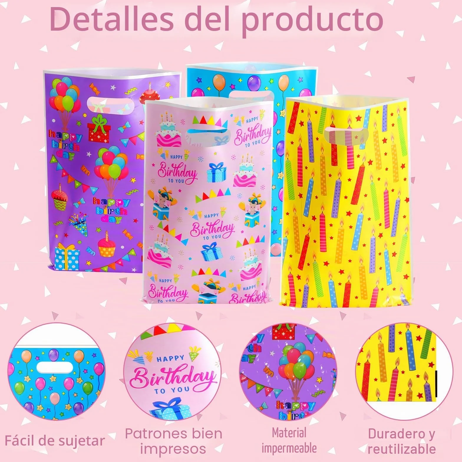Annhao 50 Piezas Bolsas Cumpleaños Infantil, Bolsas Regalo Cumpleaños de Chuches Galletas, Bolsitas Infantiles para Regalos Fiestas de Cumpleaños, Navidad, Bodas, Celebraciones (4 Colores)