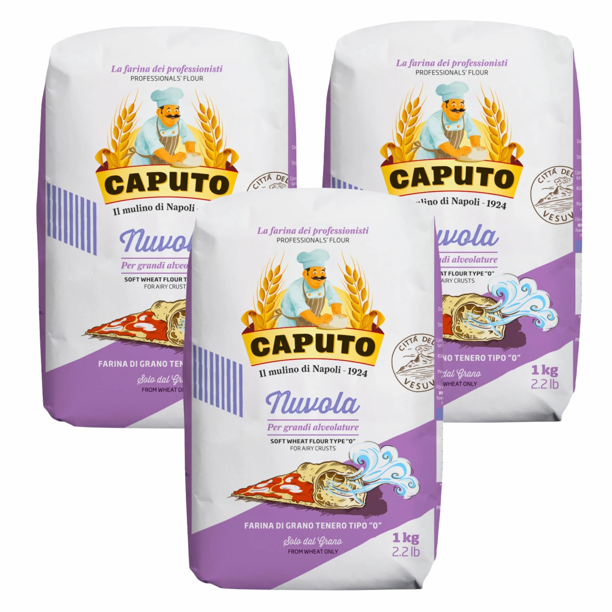 Caputo Nuvola Harina de Trigo Tipo 0 1 kg para Pizza Napolitana Molino Caputo Pack 3