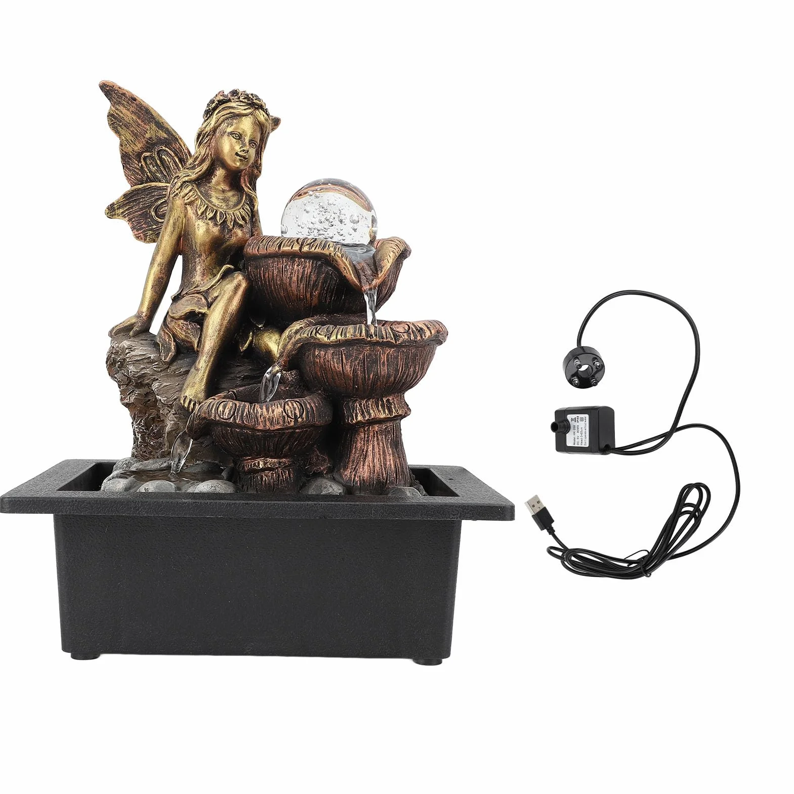 Fuente de Mesa, Fuentes de Agua Fuente Interior USB Bomba Silenciosa Aumentar la Humedad Decorativa con Luz LED Fuente de Escritorio de Meditación Zen Interior para Oficina en Casa